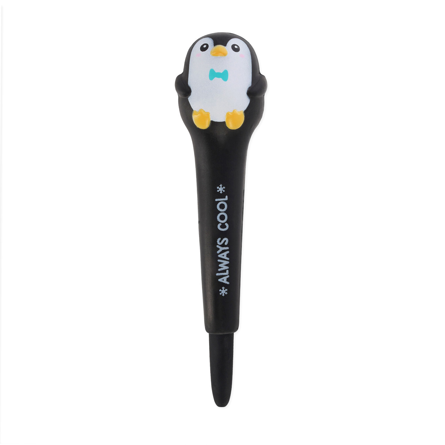 Squishy-Gelstift Penguin: Schwarzer Stift mit Pinguin-Design und "ALWAYS COOL" Aufschrift.