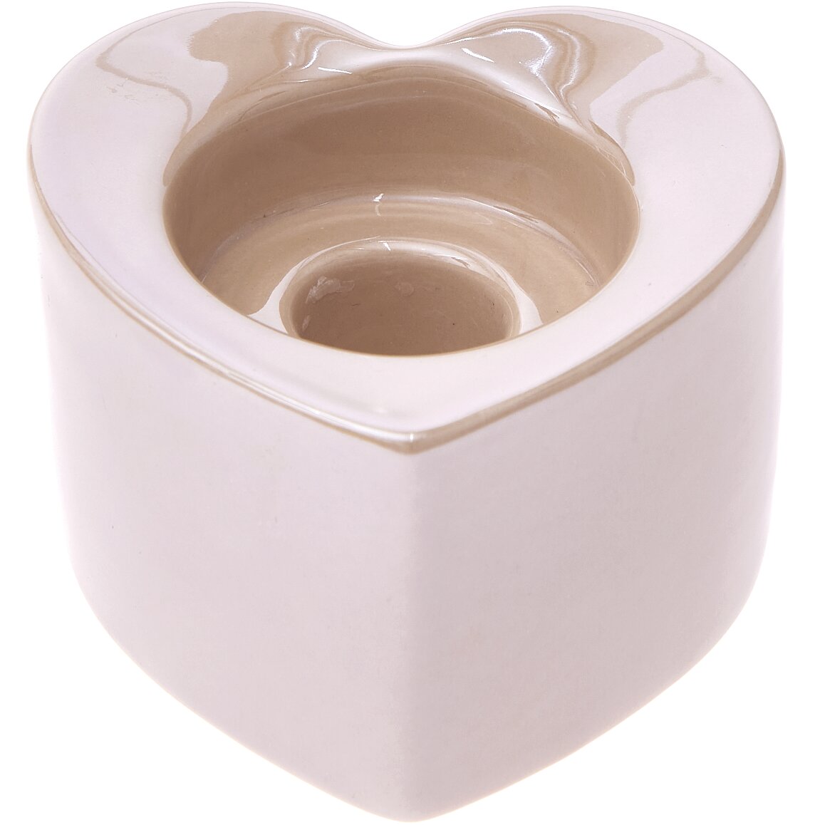 Keramik Kerzen- & Teelichthalter Herz creme 8x7,7x5,2cm, elegantes Design, ideal für stimmungsvolle Beleuchtung.