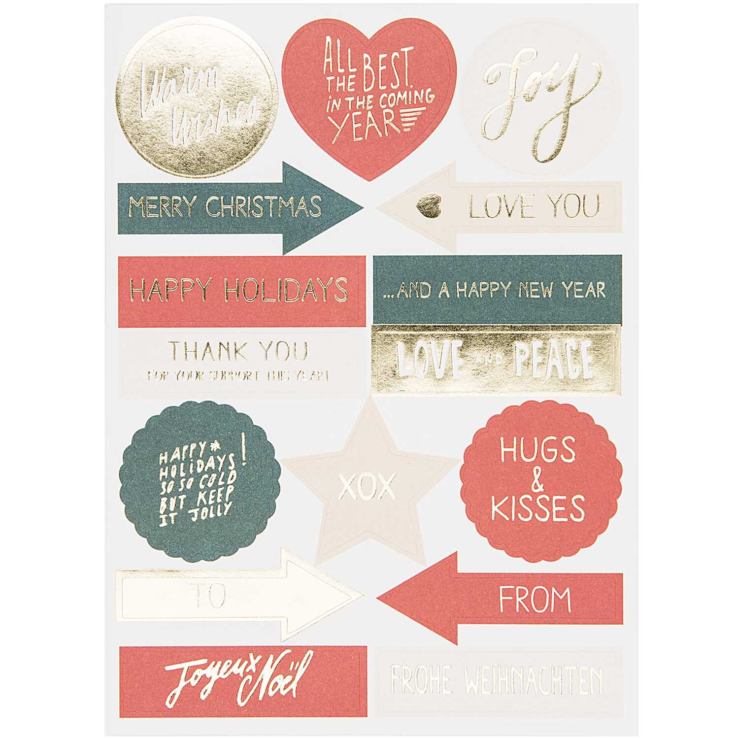 Paper Poetry Grußkartenset Merry Xmas mit festlichen Aufklebern in Rot und Gold von Rico Design.