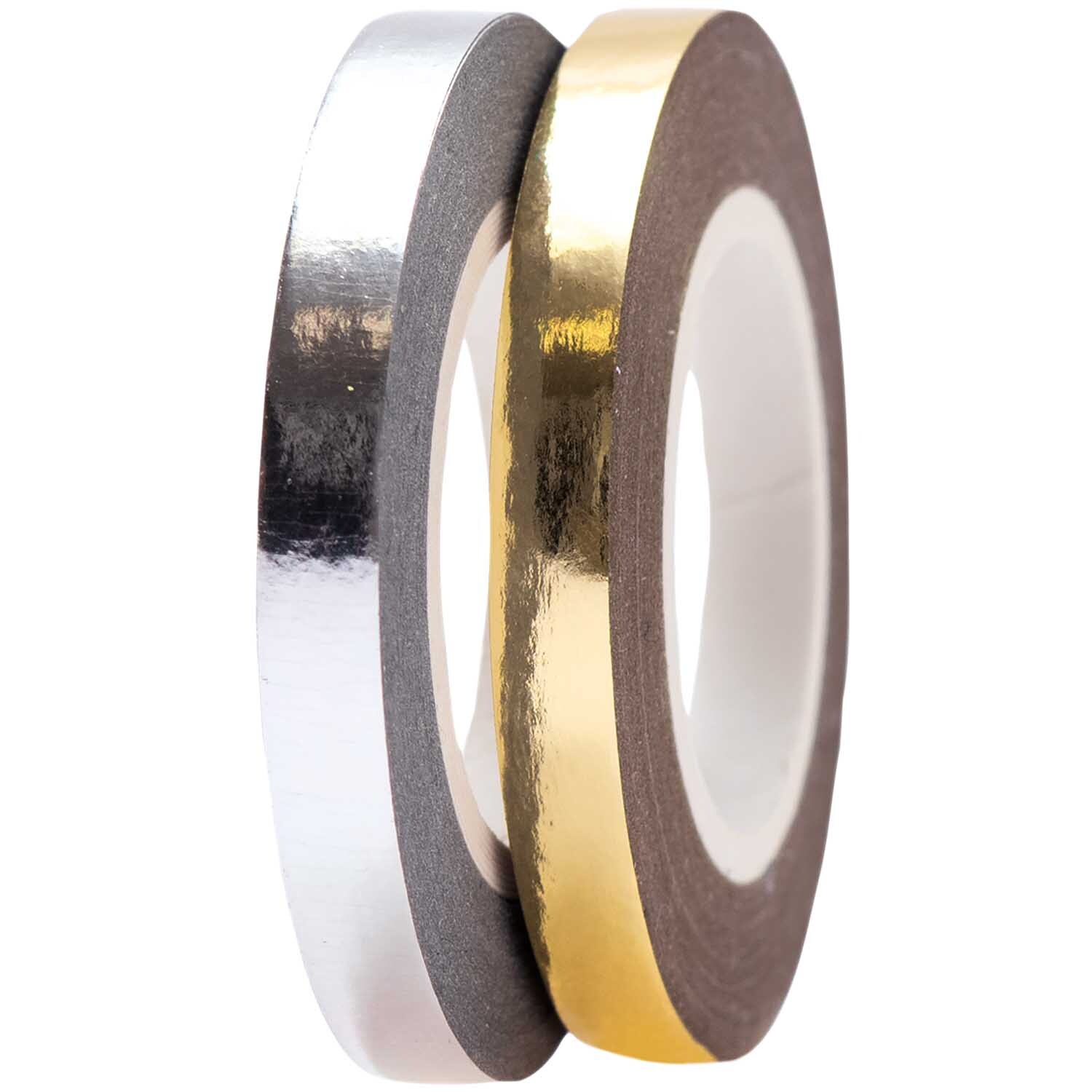 Paper Poetry Tapes Metallic 5mm 10m 2 Stück von Rico Design in Silber-Gold, ideal für kreative Projekte.