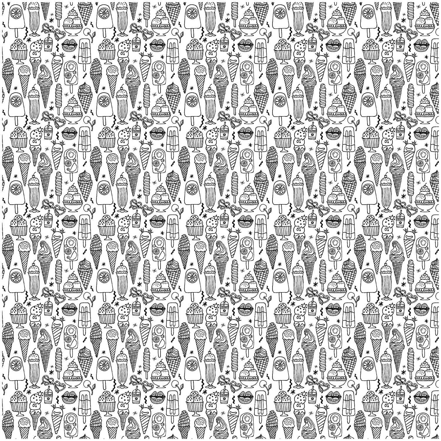 Stoff Eiscreme weiß-schwarz 140cm mit Eiscreme-Muster in Weiß und Schwarz von Rico Design, ideal für kreative Nähprojekte.