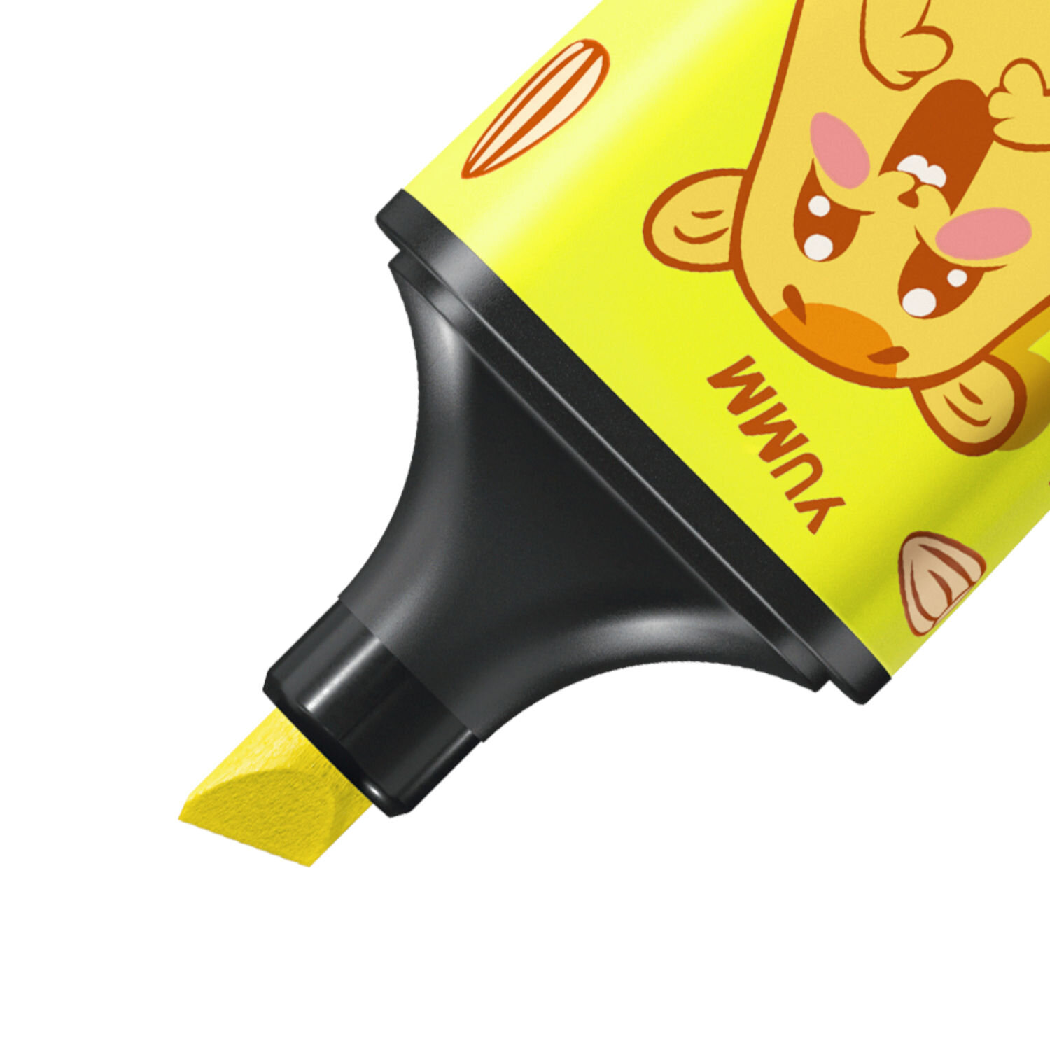 STABILO Boss Mini Animal Vibes Set 3 Stück, Textmarker mit schräger Keilspitze, gelbes Gehäuse mit Tier-Illustration, ideal zum farbigen Markieren