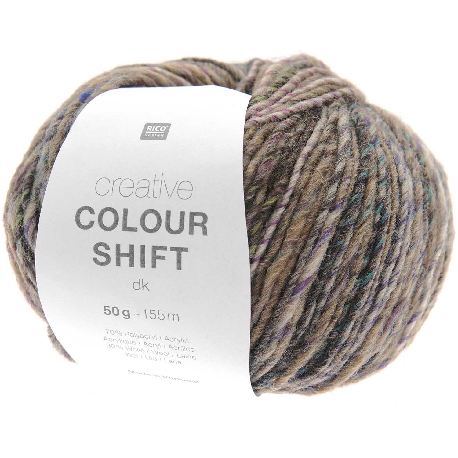 Creative Colour Shift dk Wolle von Rico Design in Terra, ideal für Stricksets wie Stirnbänder und Schals.