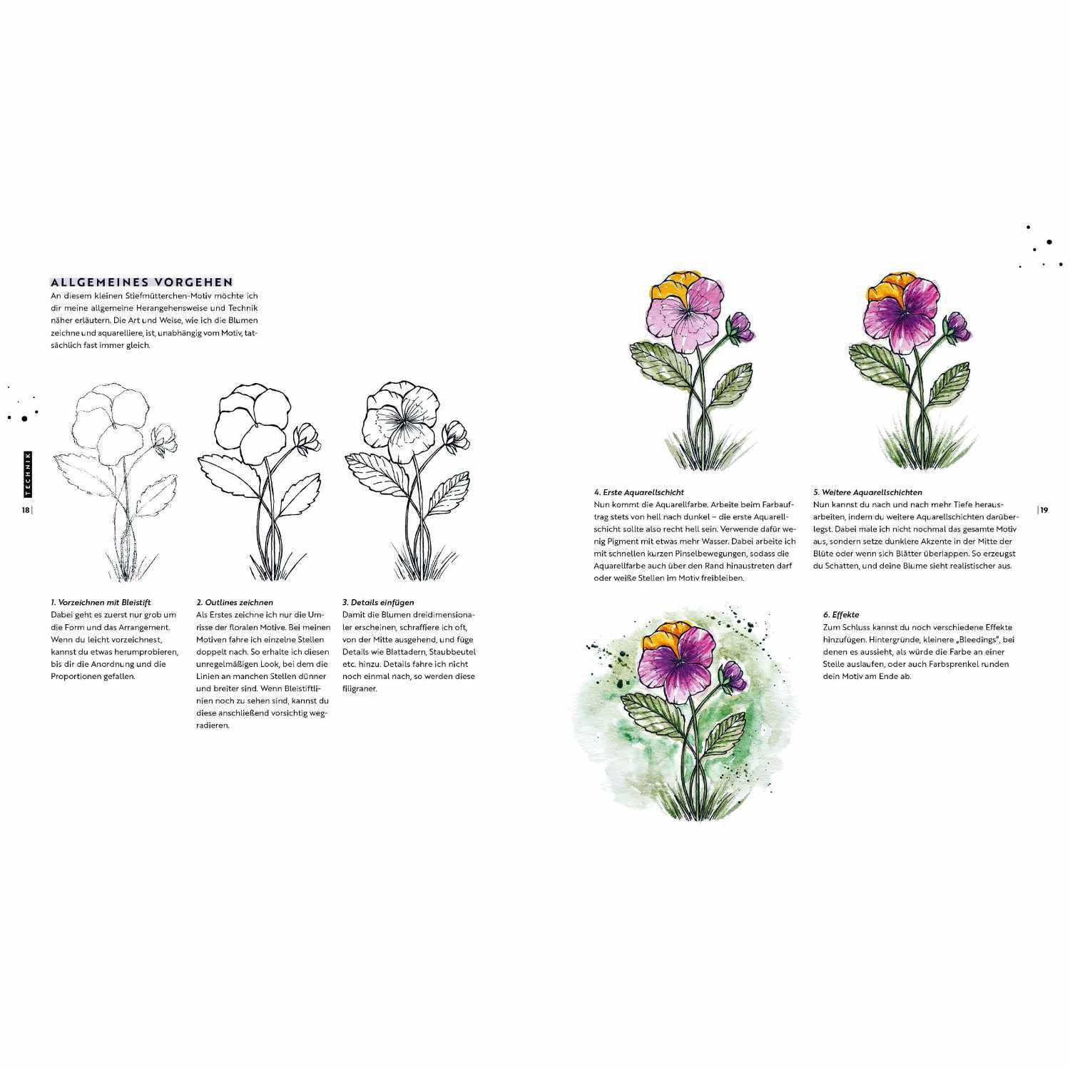 Watercolor - Florale Motive Around The World: Anleitung zum Malen von Blumen mit Aquarell, inklusive farbiger und skizzierter Darstellungen.