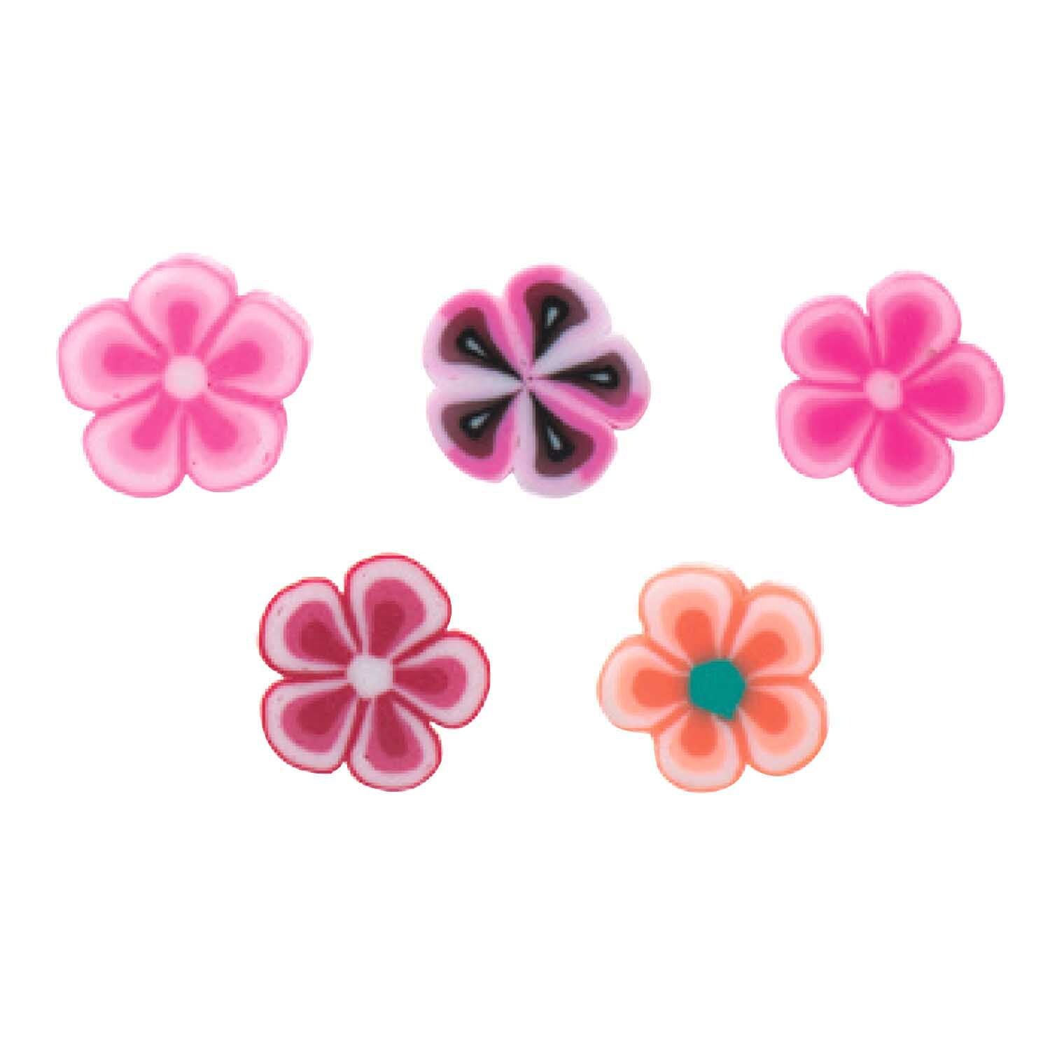 Perle Blumen rosa-rot 8x4mm 20 Stück: Fünf dekorative Blumenperlen in Rosa- und Rottönen von Rico Design.