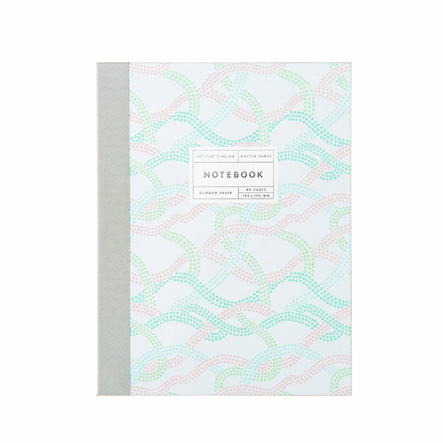 Notizbuch Sky S Waves 80 Blatt mit pastellfarbenem Wellenmuster und grauem Buchrücken.