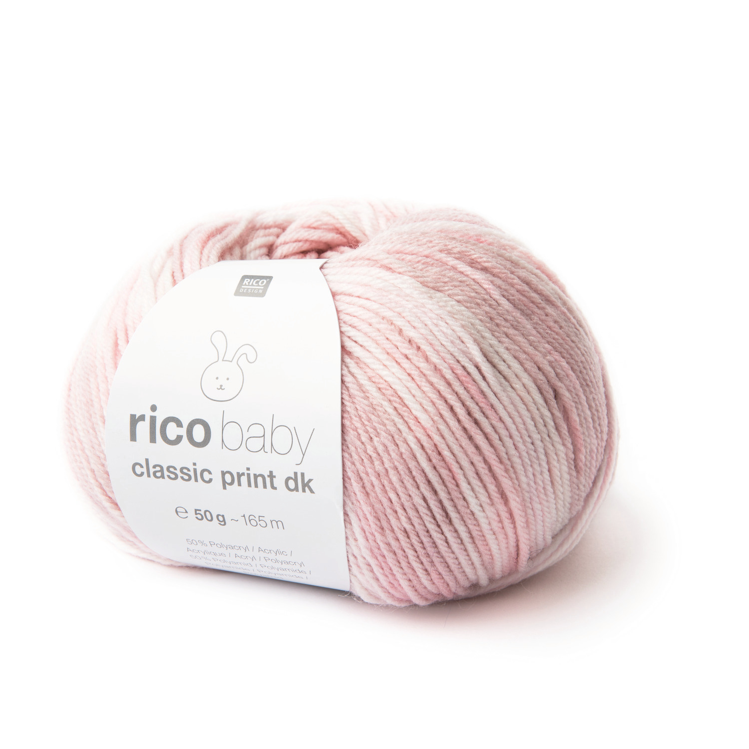 Rico Baby Classic Print dk: Weiches Garn in Rosa Mix, ideal für Babyprojekte. 50g Knäuel mit 165m Länge. Perfekt für Strick- und Häkelarbeiten.