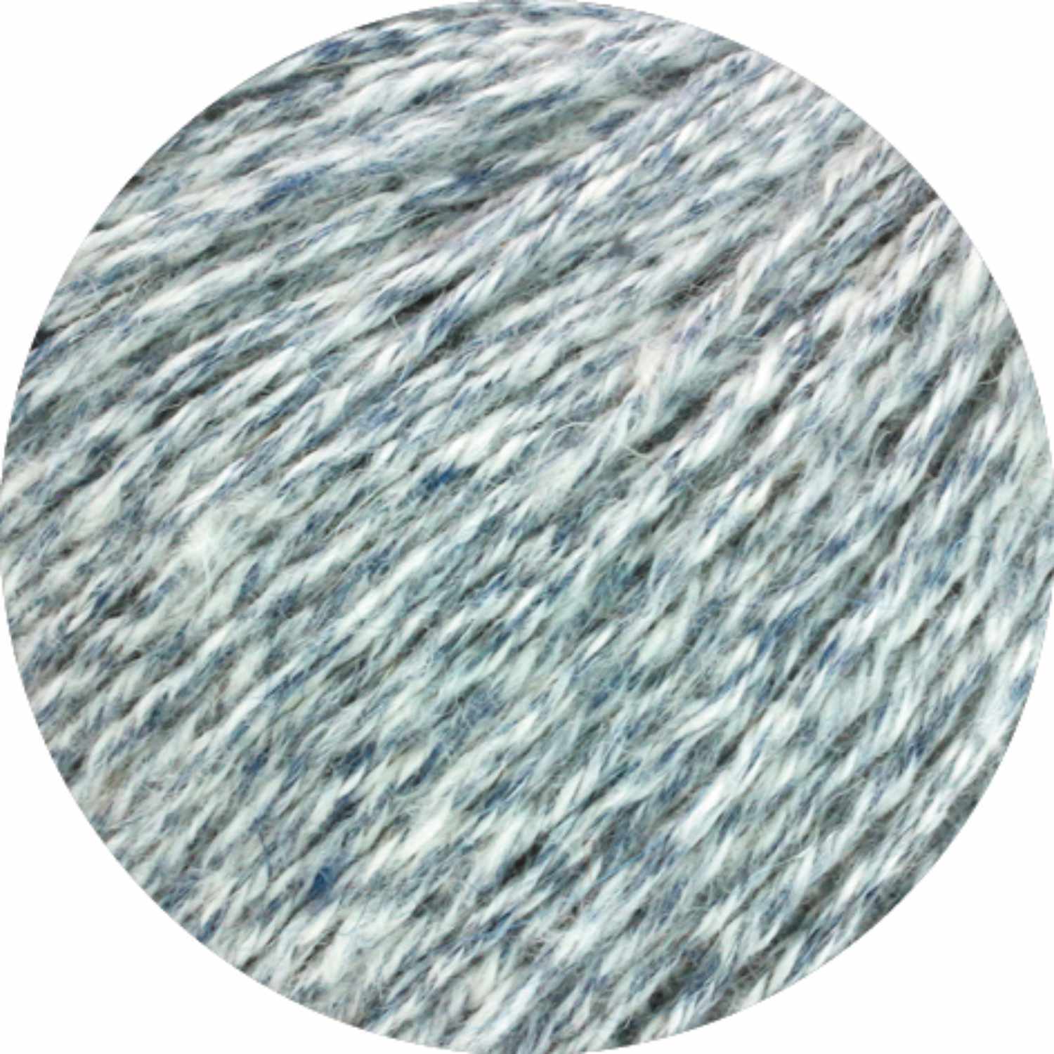 Cara, ein hochwertiges Garn von Lana Grossa, zeigt eine melierte Struktur in Dunkelgrau. Ideal für Strickprojekte.