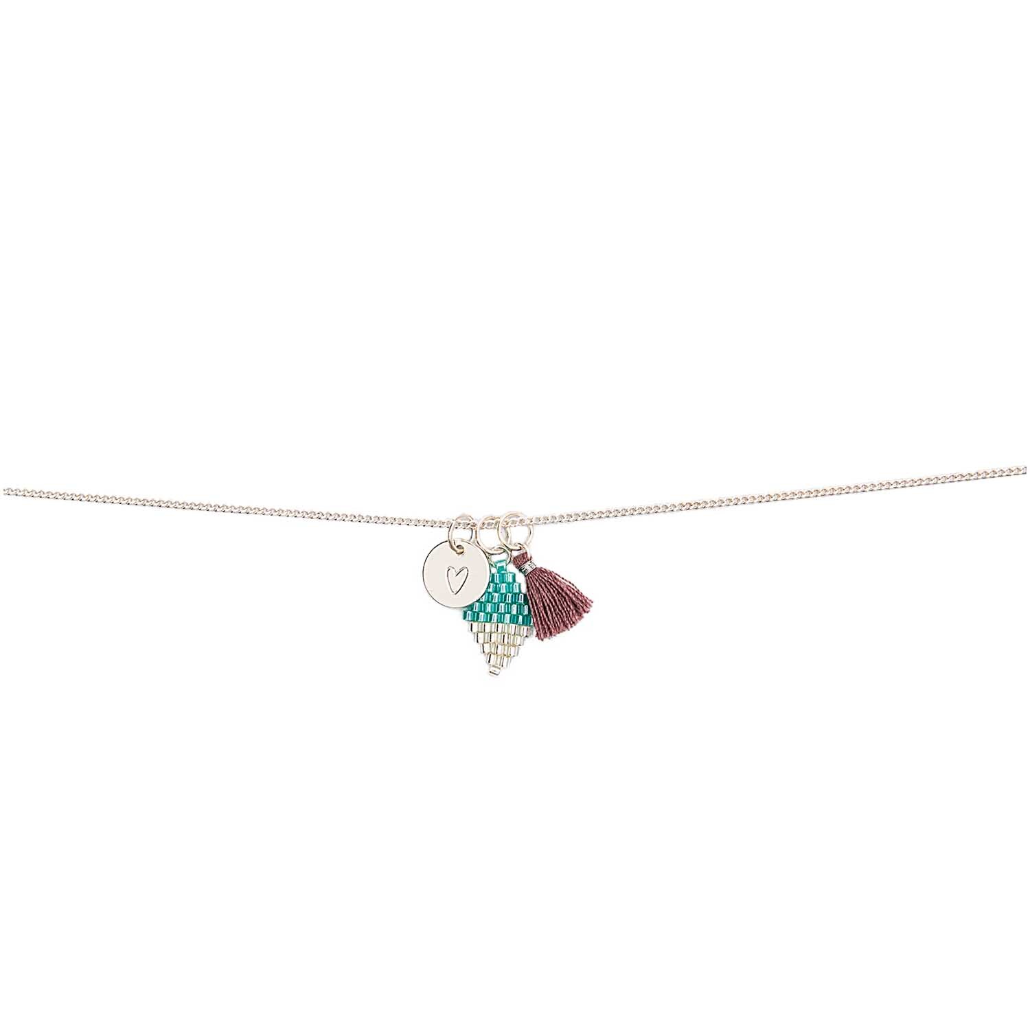 Mix it Up - Jewellery Gliederkette in Silber mit Anhängern, darunter ein Herz und Quaste. Ideal für stilvolle Akzente.