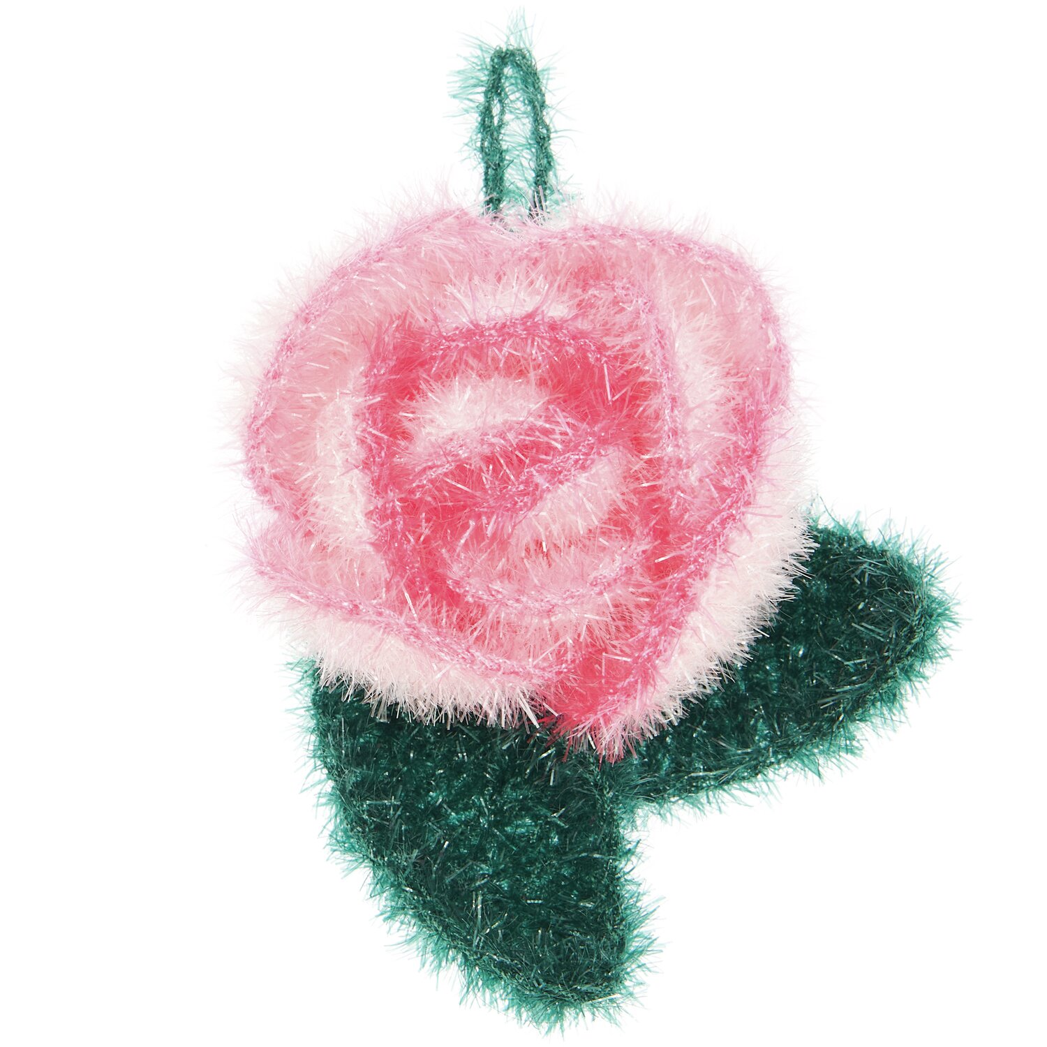 Häkelset Creative Bubble Rose Classic: Flauschige rosa Rose mit grünen Blättern von Rico Design.