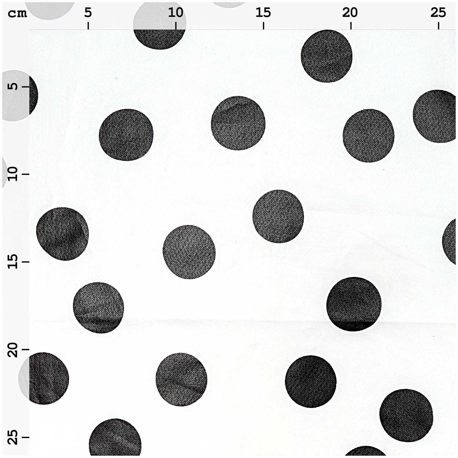 Stoff Punkte groß weiß-schwarz 25x70cm beschichtet von Rico Design. Schwarze Punkte auf weißem Hintergrund.