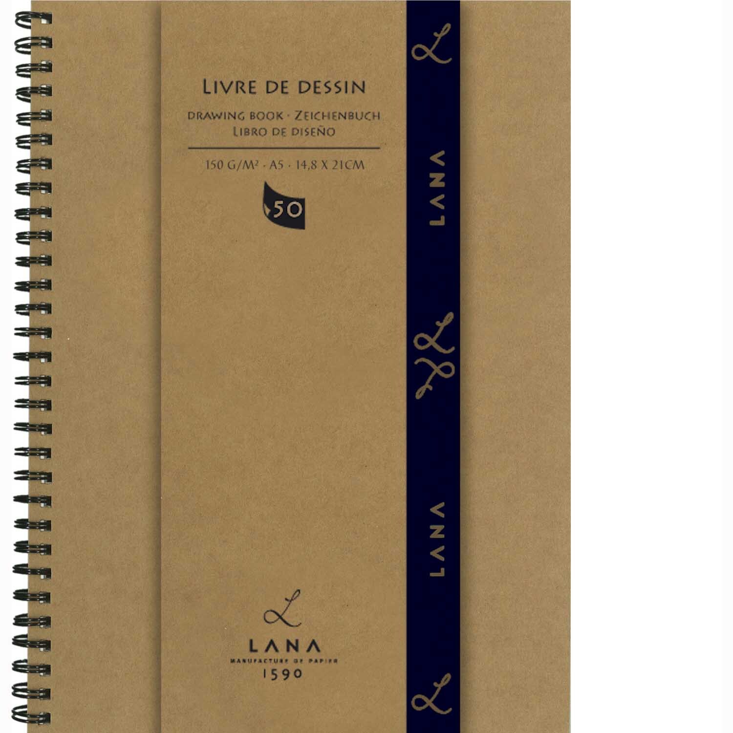 Skizzenbuch Livre de Dessin A5 mit 50 Blatt, brauner Einband, Spiralbindung, ideal zum Zeichnen.