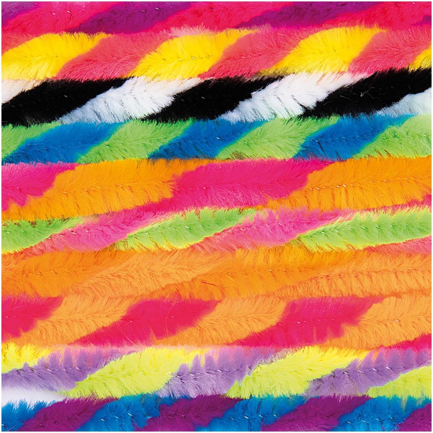Chenilledraht-Mix 50cm 10 Stück: Bunte, gestreifte Chenilledrähte von Rico Design in lebhaften Farben.