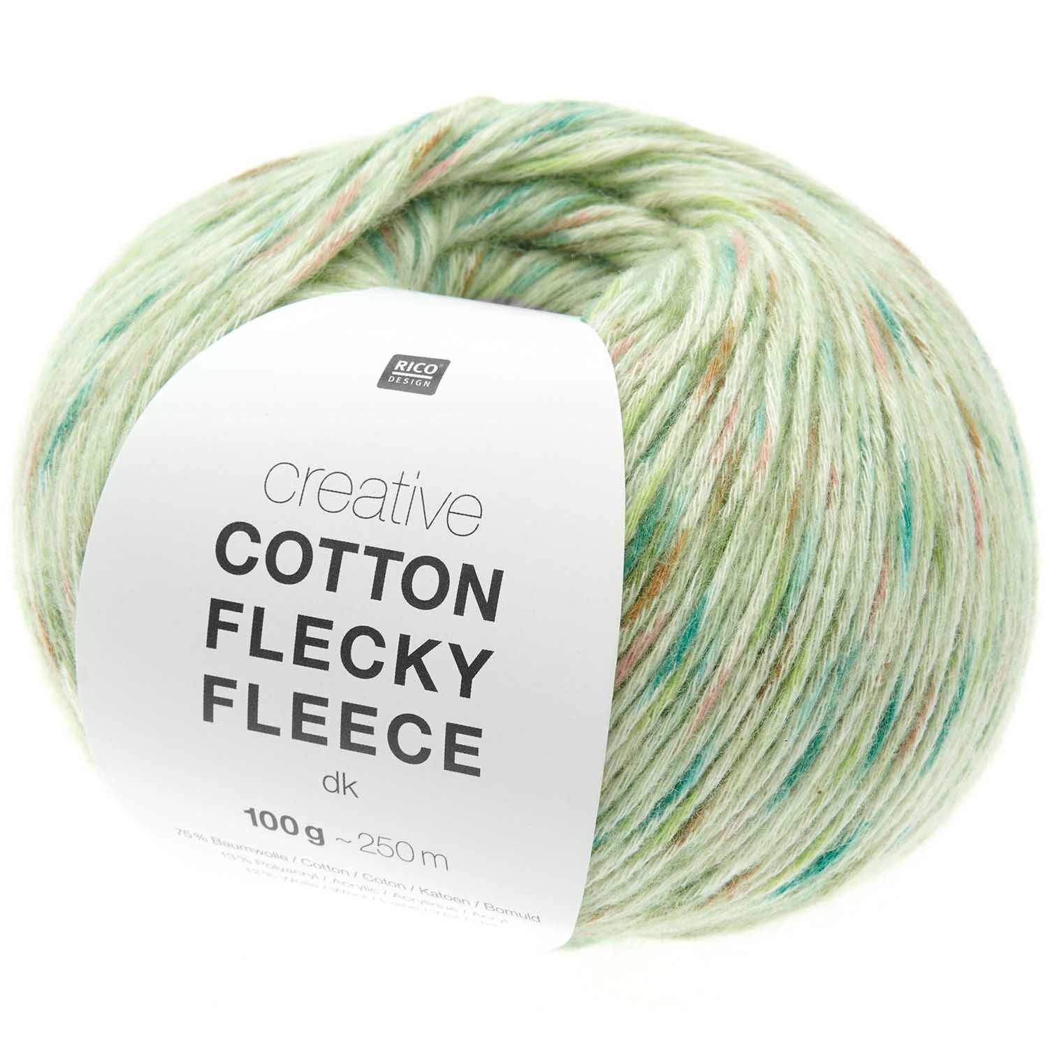 Creative Cotton Flecky Fleece dk: Weiches Garn in Grün von Rico Design, 100g Knäuel mit 250m Länge. Ideal für Strickprojekte.