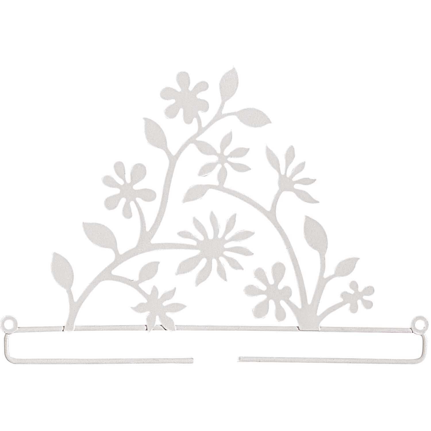 Dekobügel Blütenzweig 21cm aus weißem Metall von Rico Design, zeigt filigrane Blumen und Blätter. Ideal für kreative Dekorationen.