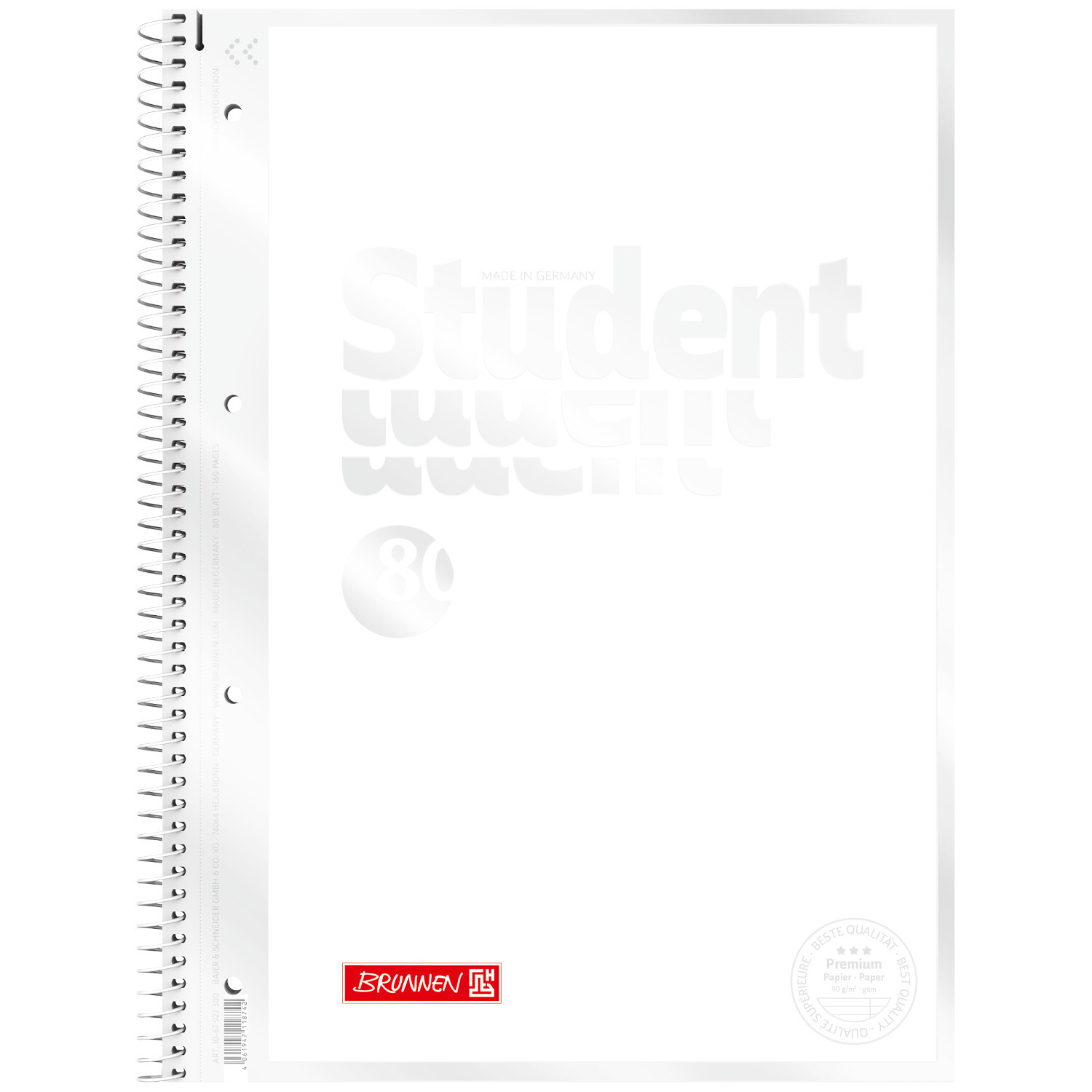 Collegeblock Premium Student liniert, A4, 80 Blatt, mit Spiralbindung, ideal für Notizen.