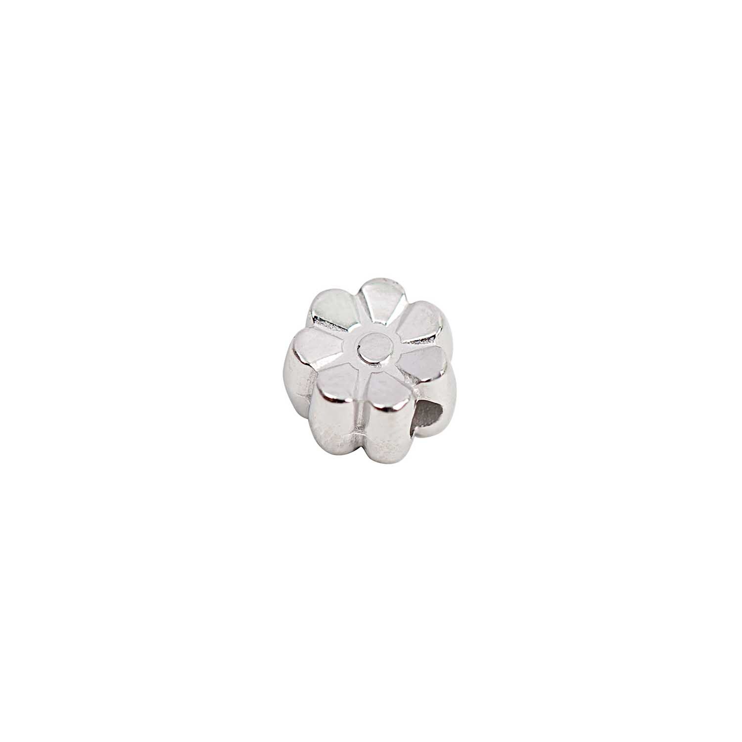 30 Blumen silber 6mm von Rico Design: Silberne Blumenperle in Blütenform, ideal für Schmuckdesigns.