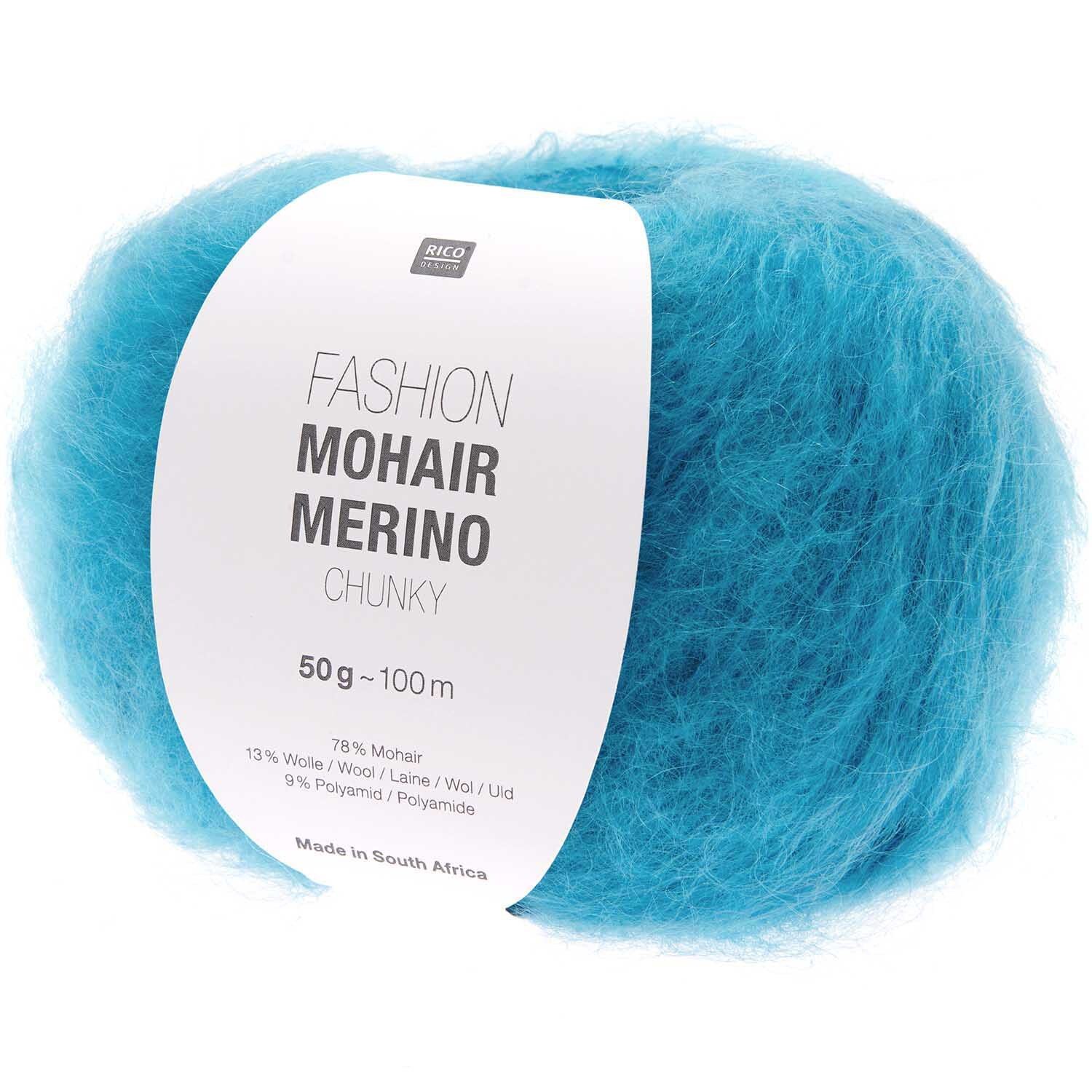 Fashion Mohair Merino Chunky in leuchtendem Petrol von Rico Design, 50g Knäuel mit 100m Länge. Ideal für warme, weiche Strickprojekte.