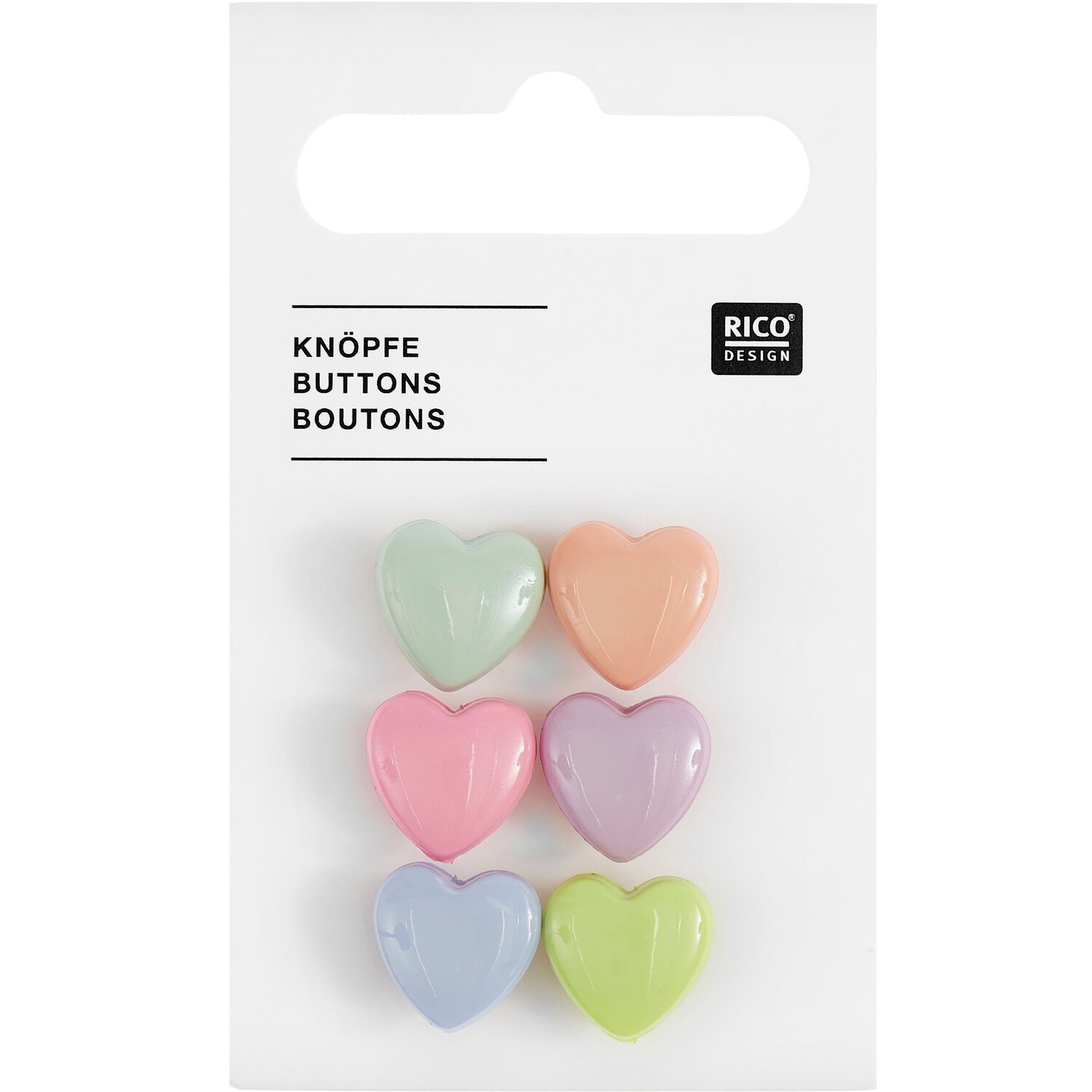Knöpfe Herz 1,1x1,1cm 6 Stück Farbe Pastell von Rico Design