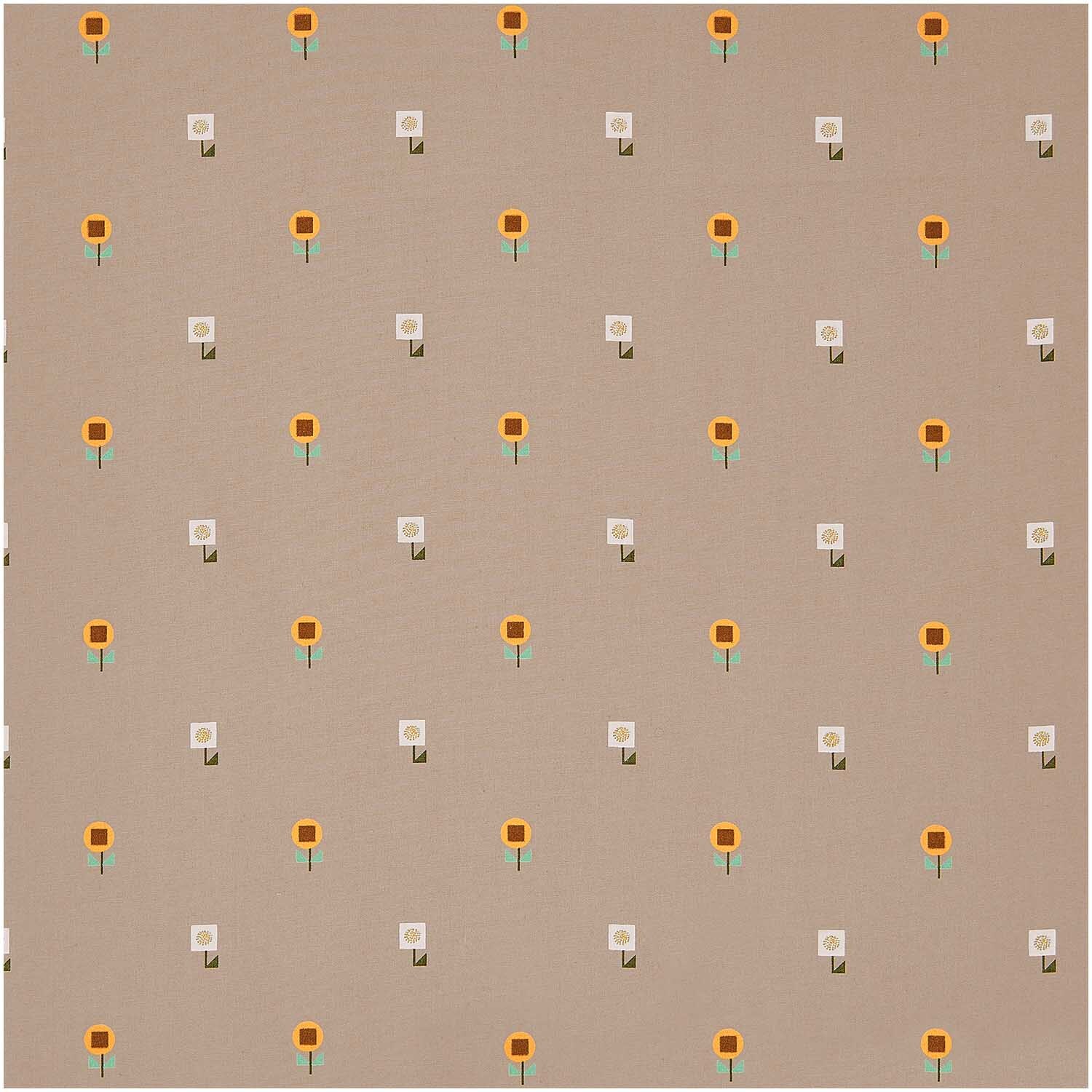 Meterware Baumwoll-Popelin Pixel Blumen Puder mit orangefarbenen Blumenmuster auf puderfarbenem Hintergrund, 140 cm breit.