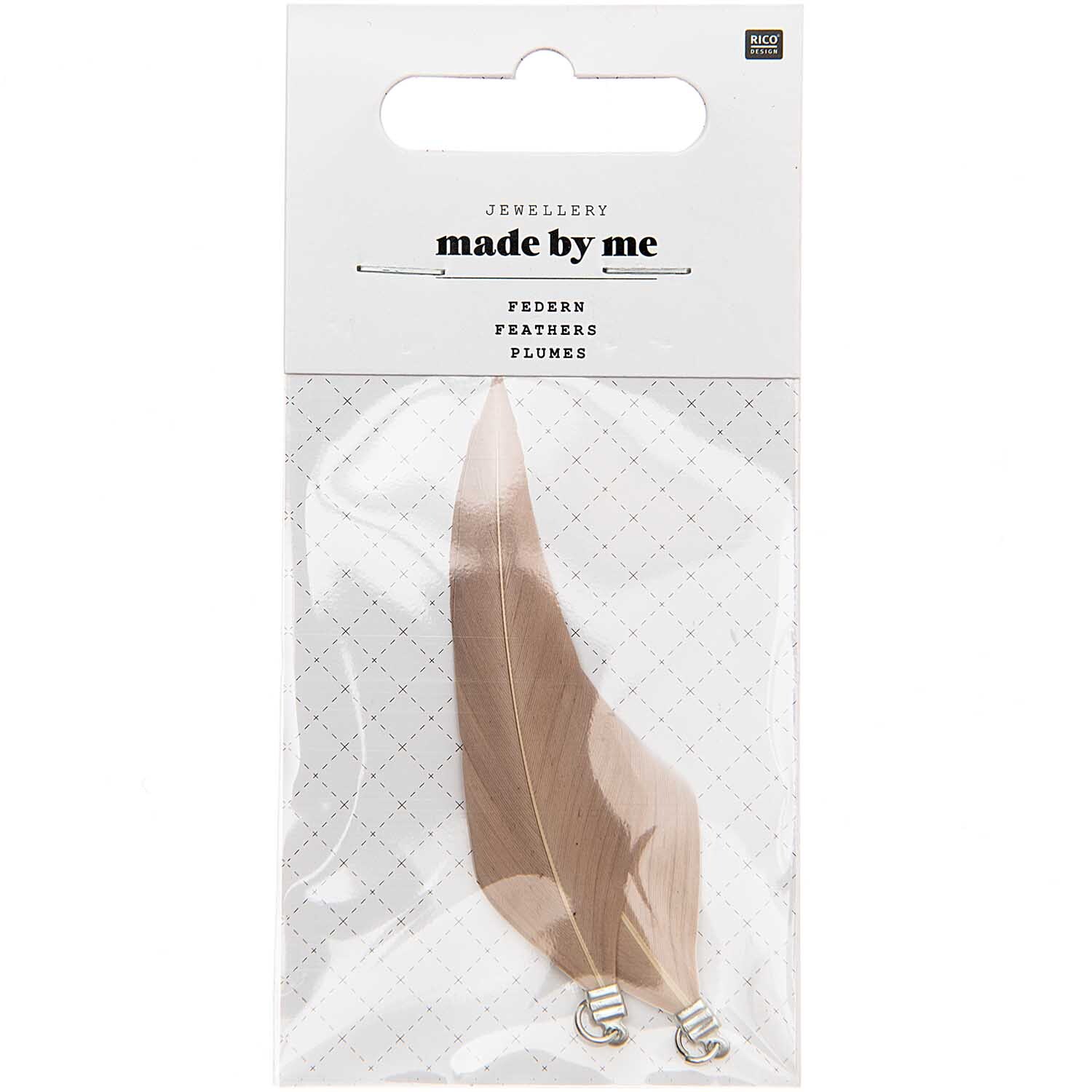 Federn mit Öse 2 Stück Farbe Pebble von Rico Design