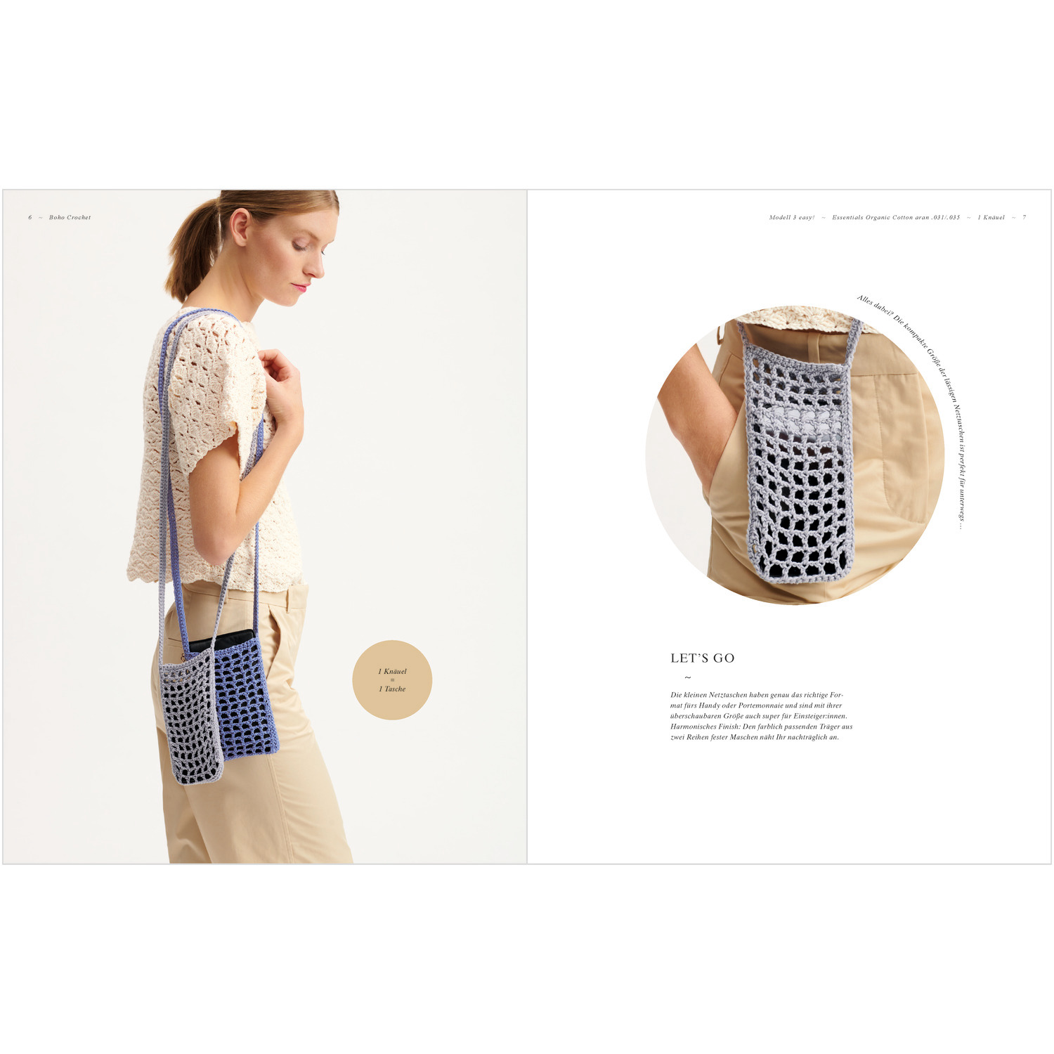 Boho Crochet: Stilvolle, blaue Häkelhandtasche von Rico Design, perfekt für den Sommer.