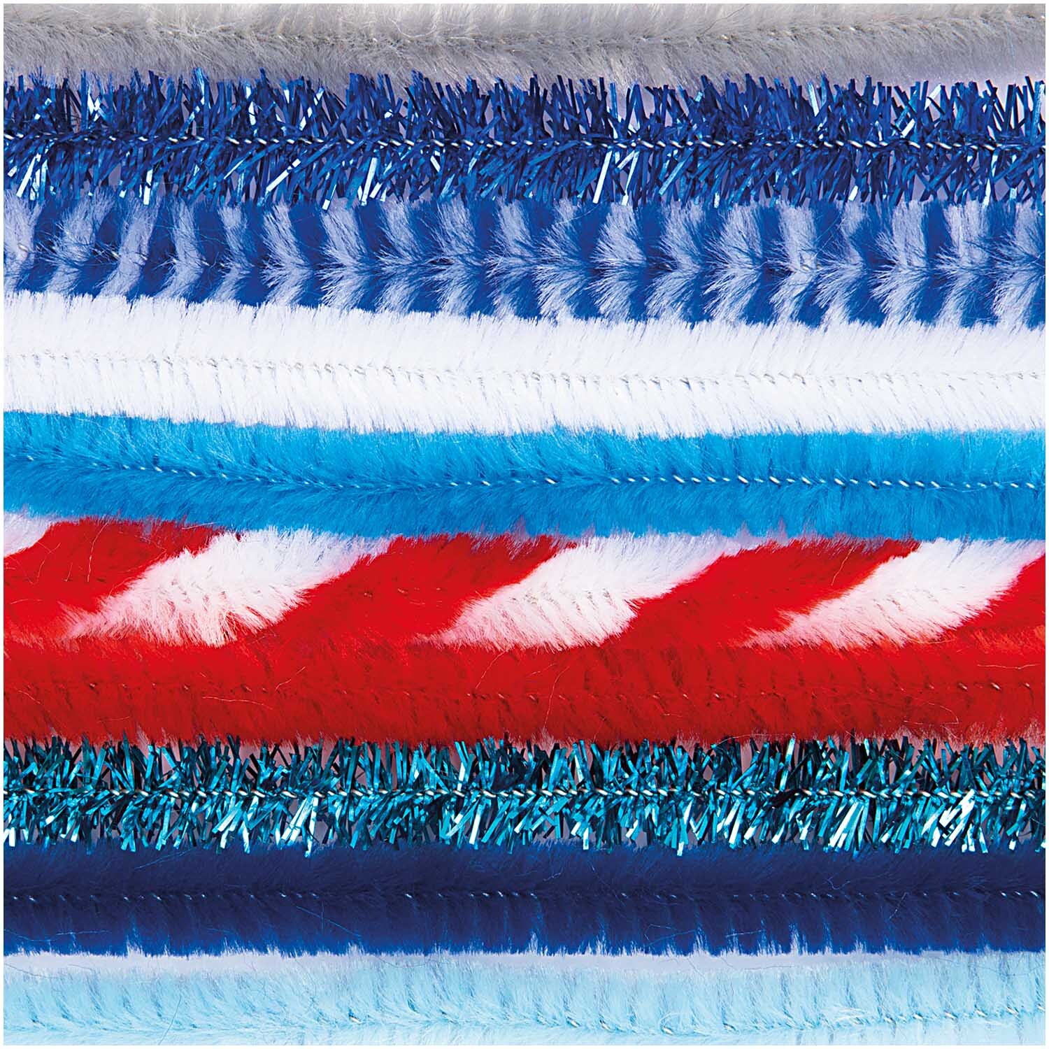 Chenilledraht-Mix 50cm 10 Stück von Rico Design in maritimen Farben, gestreift in Blau, Rot und Weiß. Ideal für kreative Bastelprojekte.