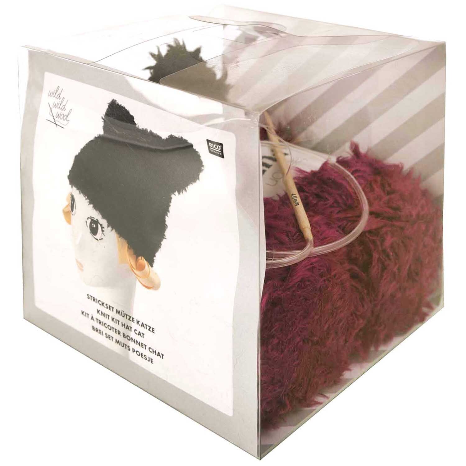 Strickset Mütze Katze beere von Rico Design