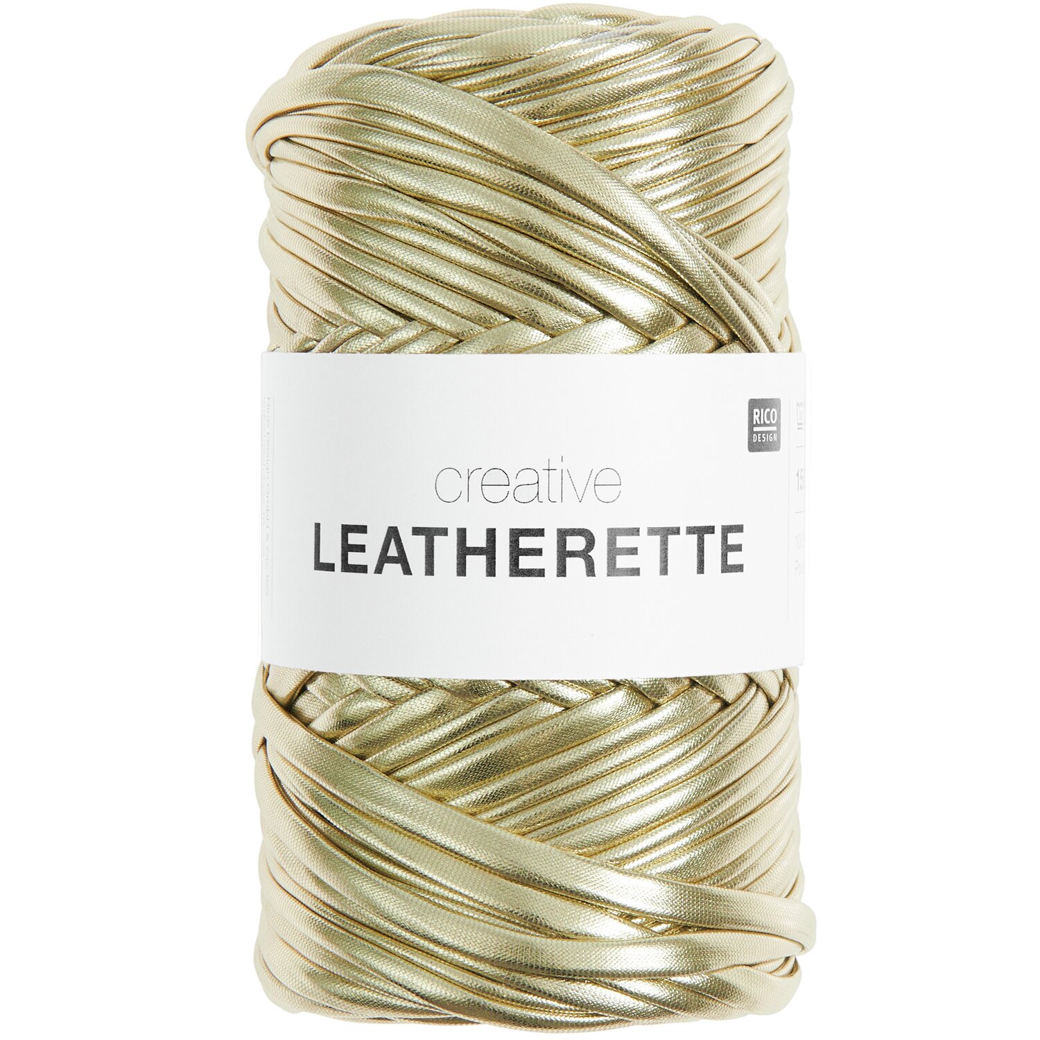 Creative Leatherette, goldfarbenes Häkelgarn von Rico Design, ideal für Taschenprojekte.