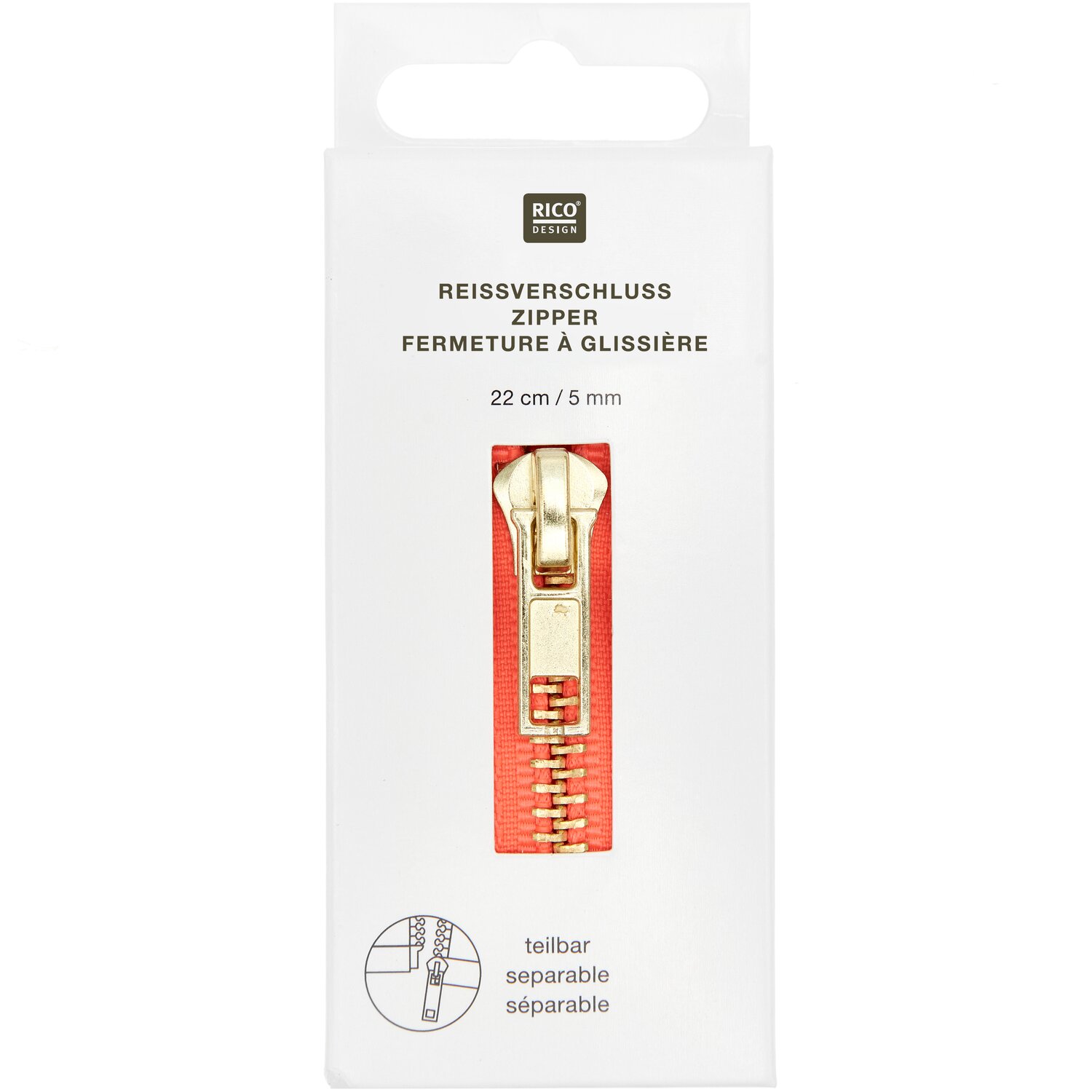 Metall Reißverschluss 5mm Gold/Neonorange von Rico Design