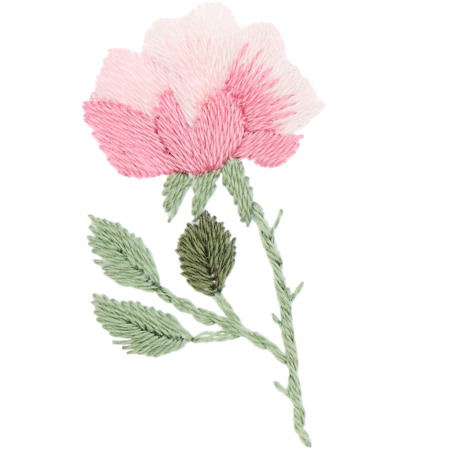 Stick and Stitch Rosen: Gestickte Blume in Rosa- und Grüntönen, 15 Stück, von Rico Design.