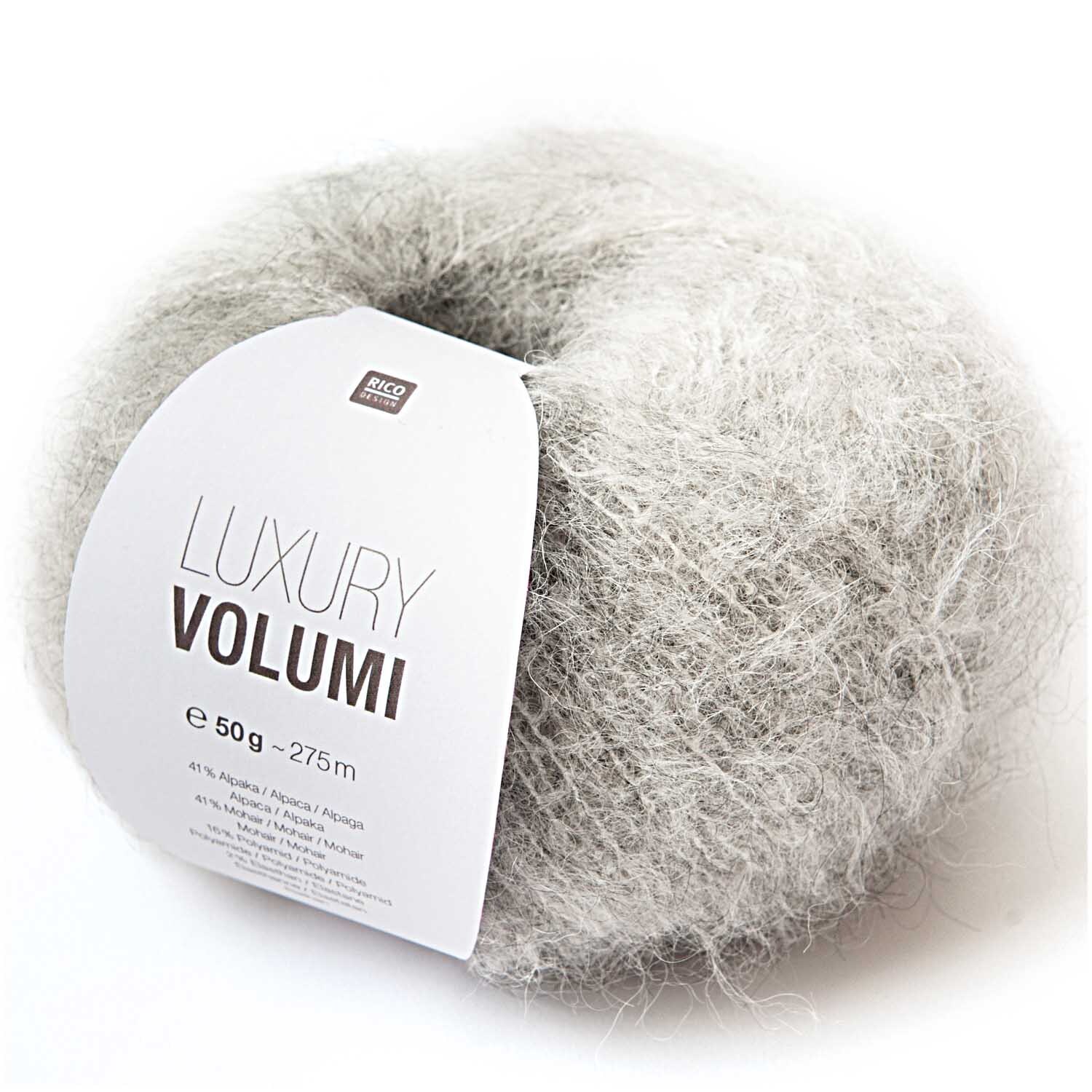 Luxury Volumi, weiches Garn in Braun und Grau, 50g 275m, von Rico Design, ideal zum Stricken.