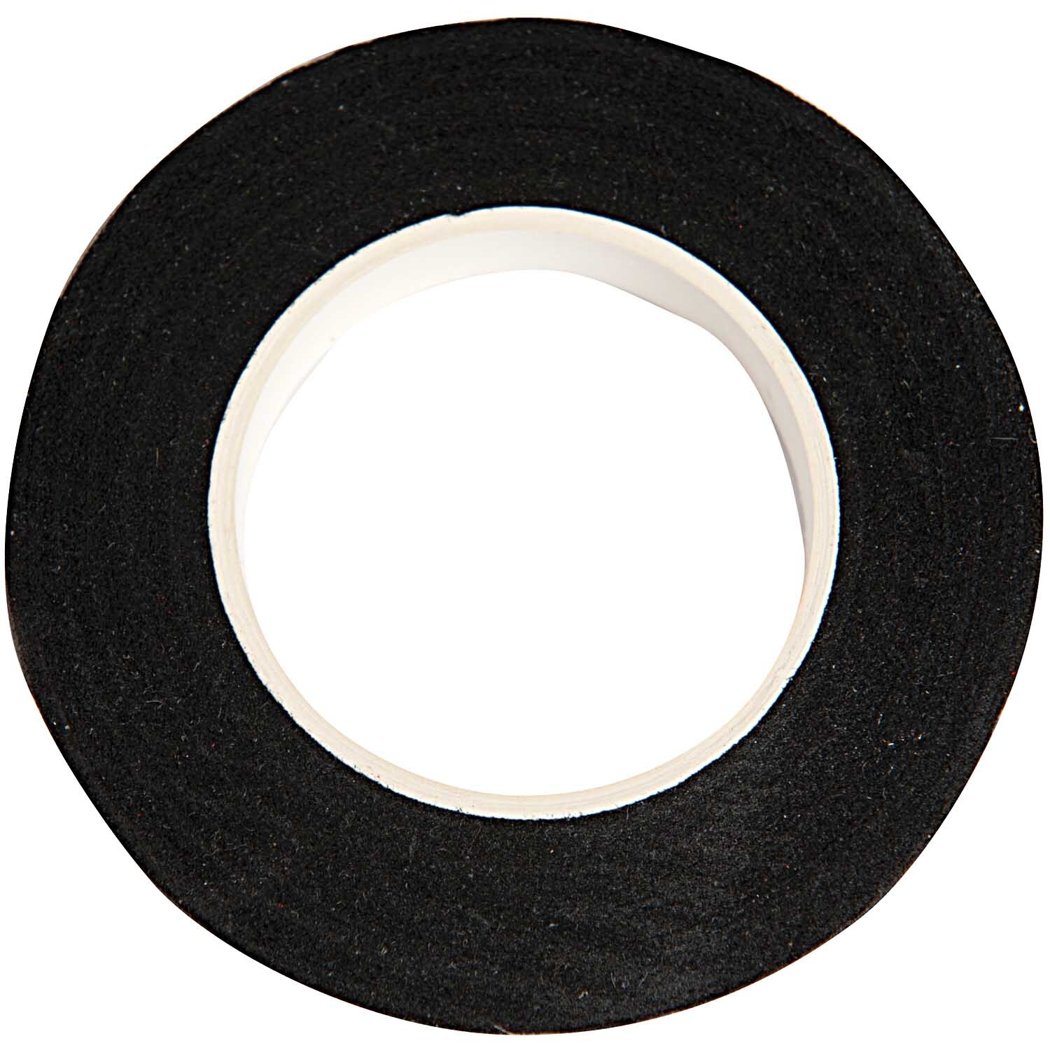 Kreppwickelband 12mm 27,5m von Rico Design in Schwarz, aufgerollt und bereit zur Verwendung.