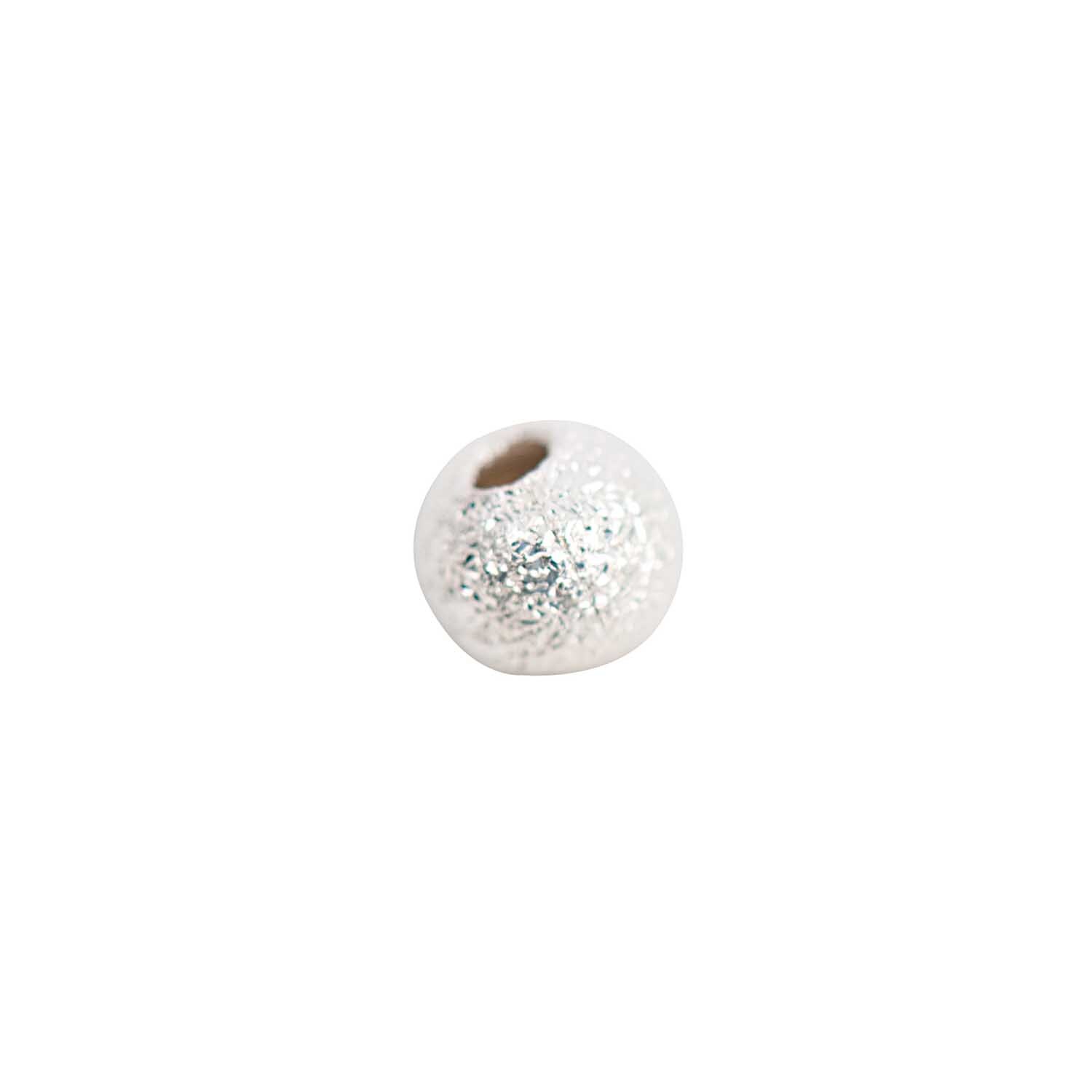 Kugel rau silber 4mm 20 Stück: Eine einzelne, silberne, raue Perle von Rico Design, ideal für Schmuckherstellung.