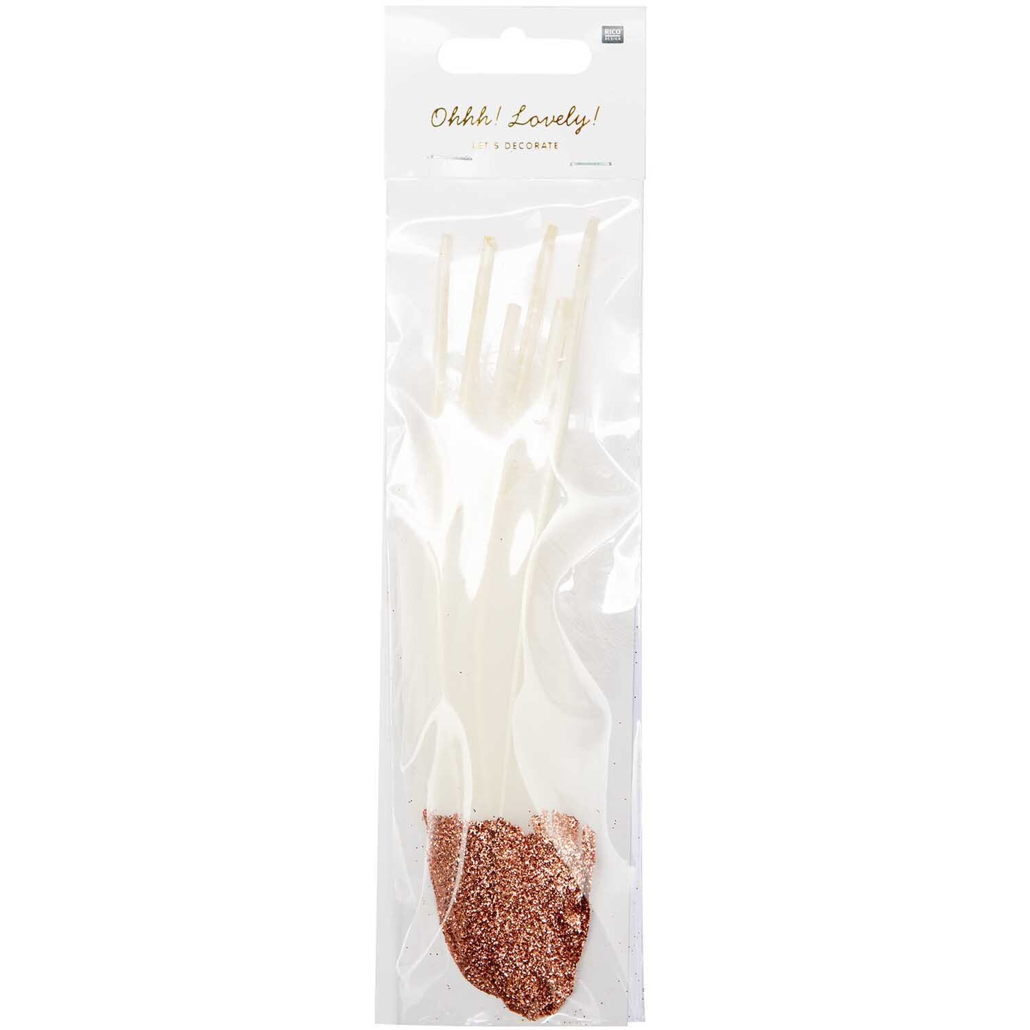 Federn ca. 18cm 6 Stück in Weiß-Roségold, verpackt in einer transparenten Hülle von idee. Creativmarkt.