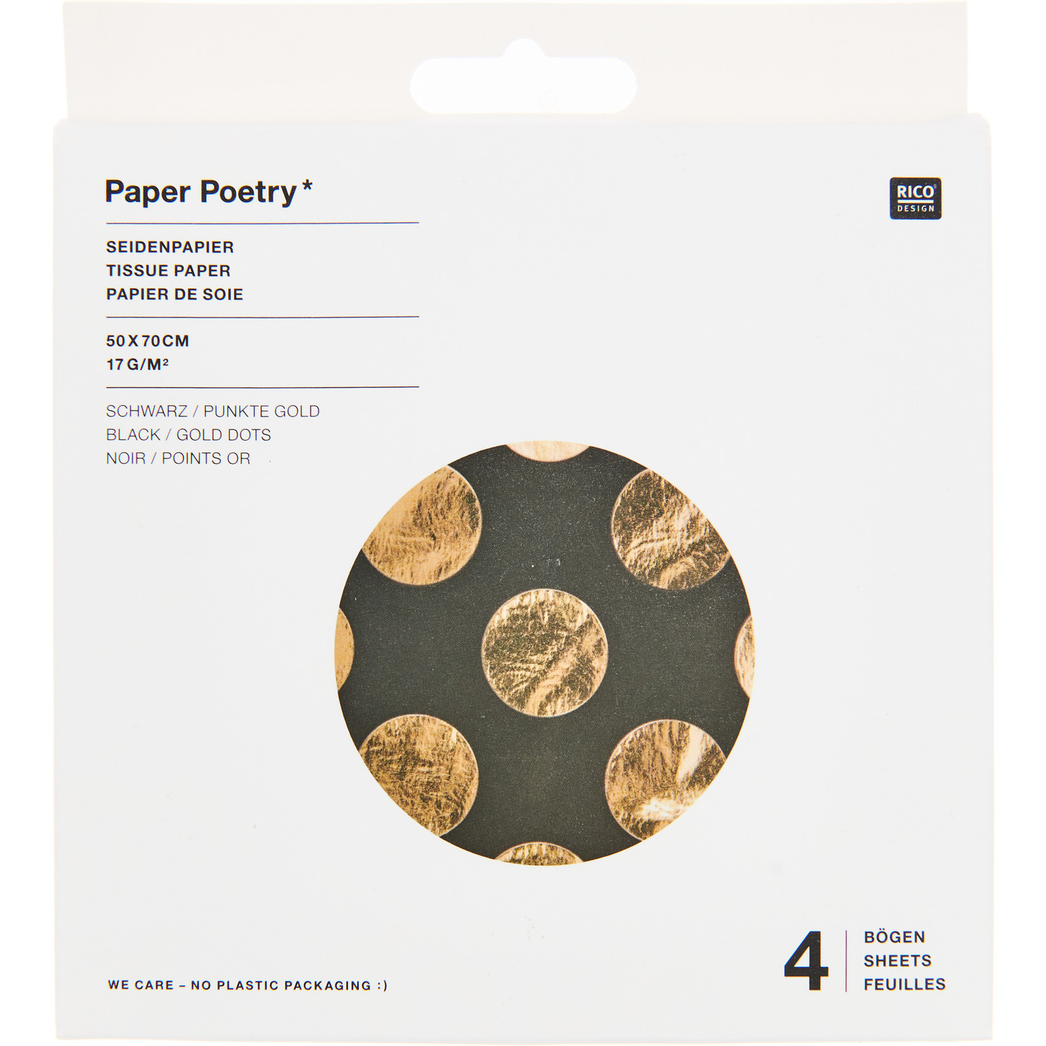 Paper Poetry Seidenpapier Punkte Schwarz-Gold 70x50cm 4 Bogen von Rico Design