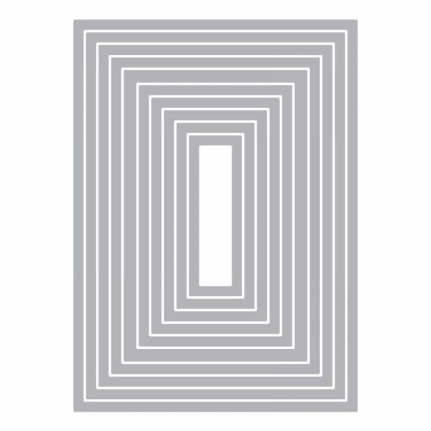 Framelits Die Rectangles #2 von Sizzix zeigt gestapelte rechteckige Formen in Grau auf weißem Hintergrund. Ideal für präzises Schneiden.