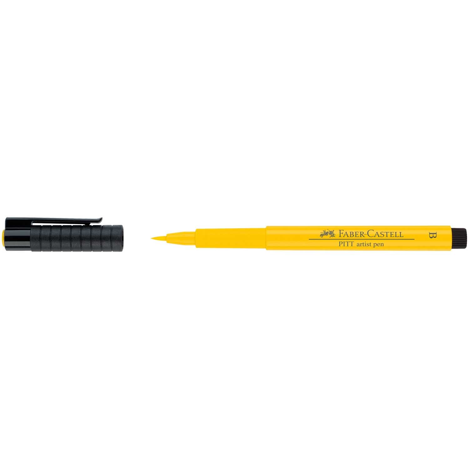 PITT artist pen brush in Kadmiumgelb von Faber Castell, mit abnehmbarem schwarzen Deckel, ideal für Künstler.