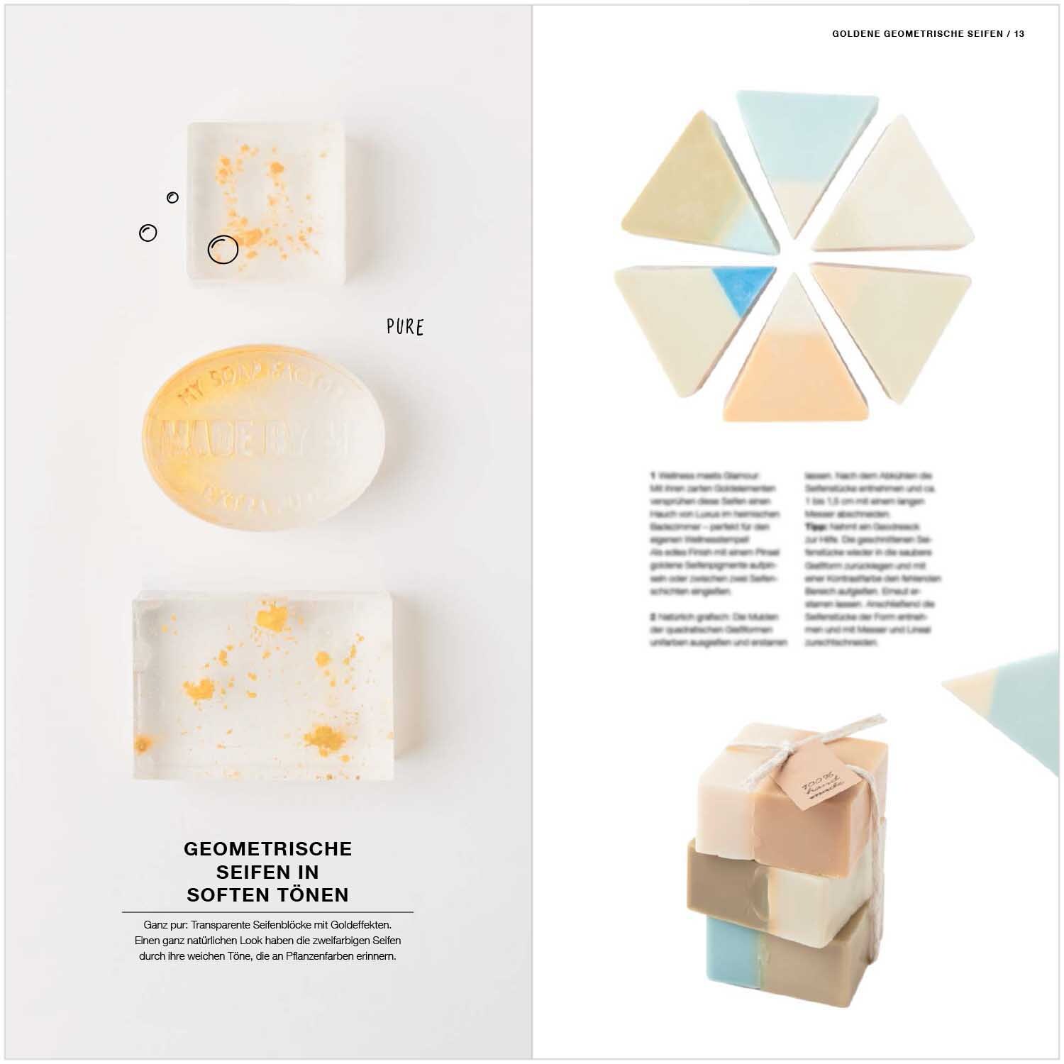 Made by Me Anleitungsheft Soap Hygge zeigt geometrische Seifen in sanften Tönen von Rico Design.