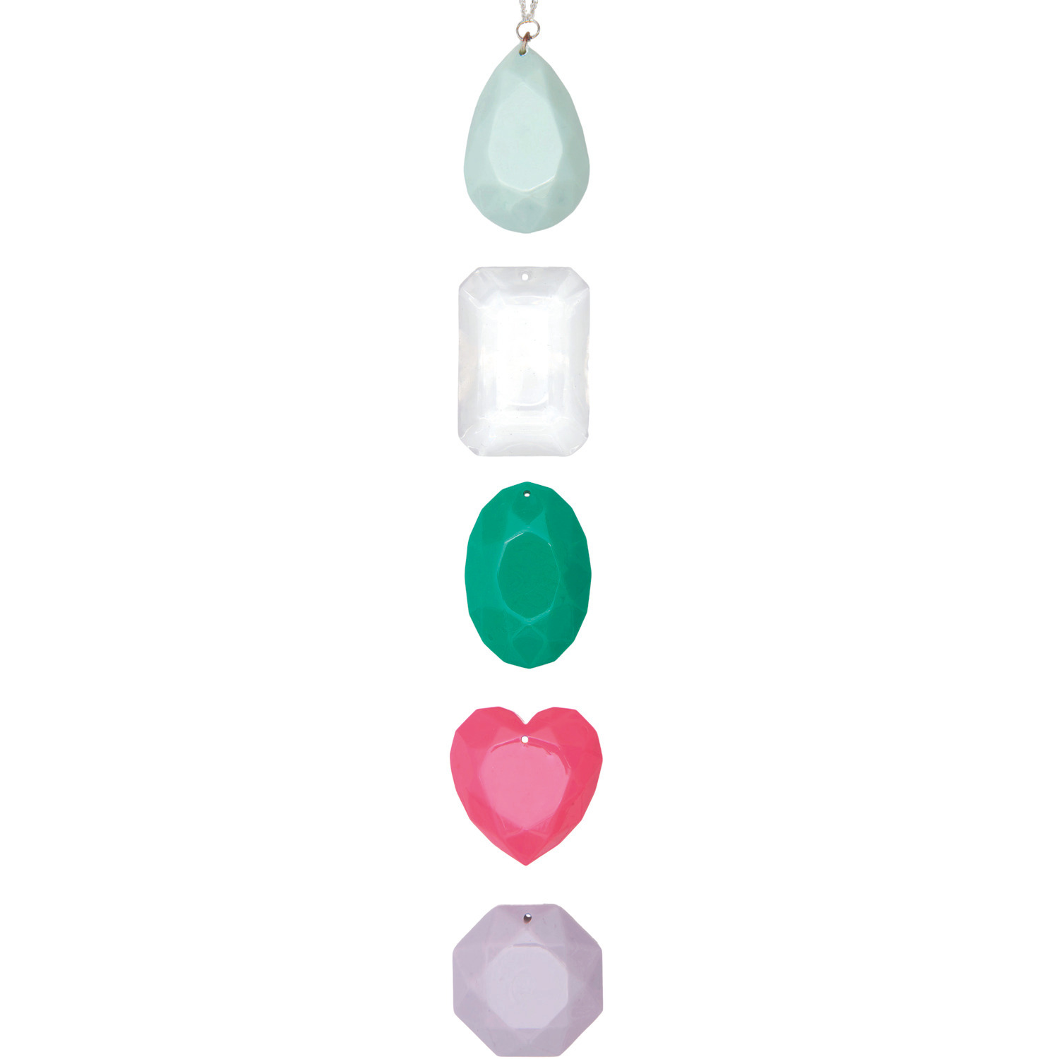 Silikon Gießform Anhänger Diamanten von Rico Design zeigt fünf bunte, facettierte Formen.