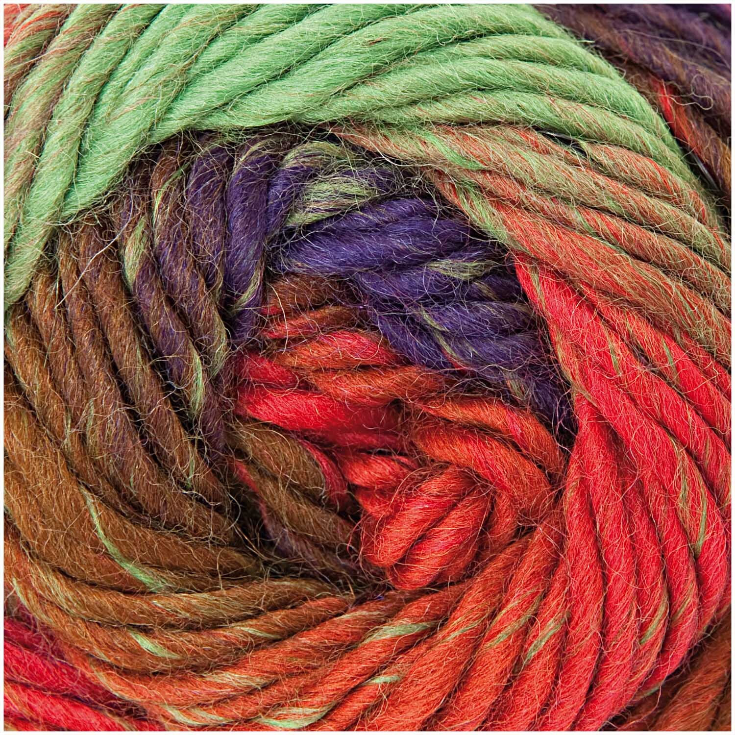 Creative Galaxy chunky: Bunte Wolle von Rico Design in Rot, Grün und Lila, ideal für kreative Strickprojekte.