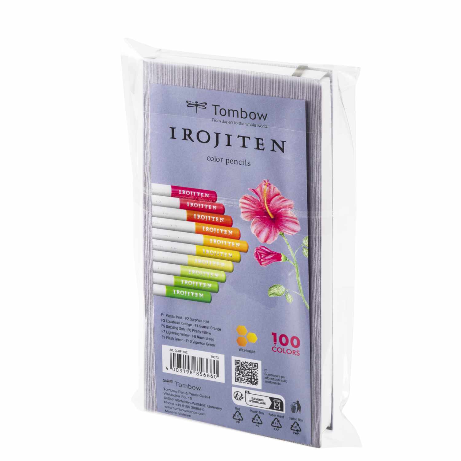 IROJITEN Farbstifte Set mit 10 leuchtenden Farben von Tombow, verpackt in einer transparenten Hülle.