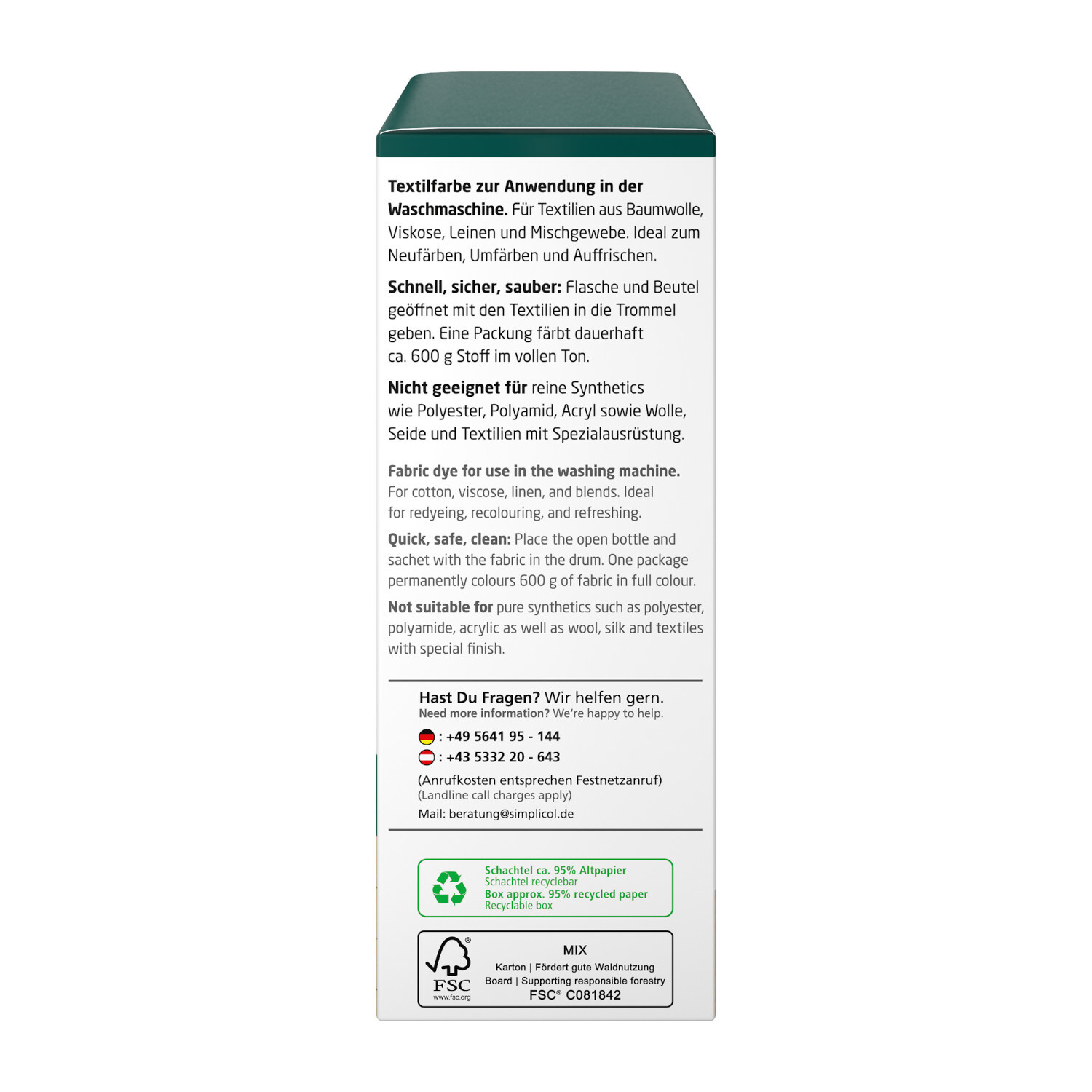 Textilfarbe intensiv 150ml, ideal für Baumwolle und Leinen. Anwendung in der Waschmaschine.