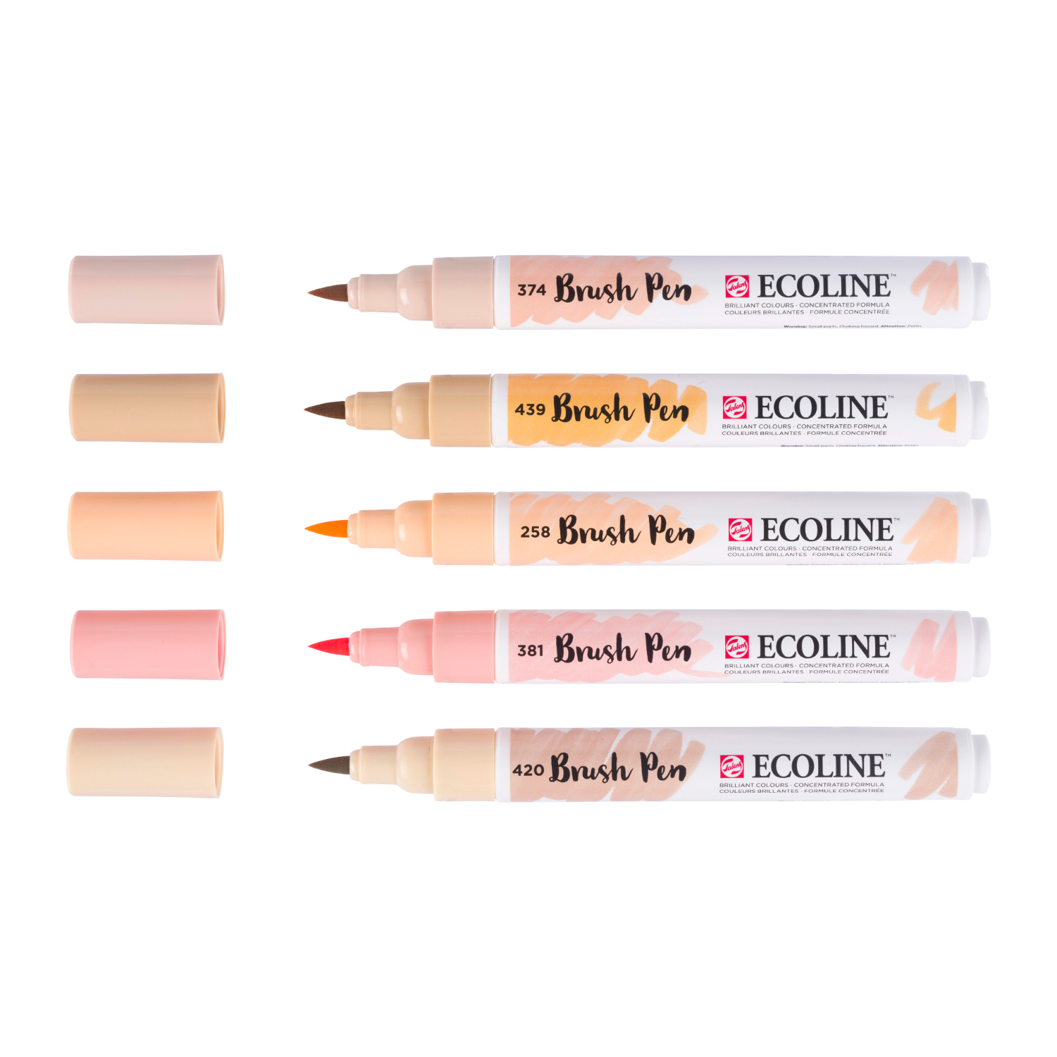 Ecoline Brush Pen Set Portraitfarbe, 5 Stück. Verschiedene Hauttöne, ideal für Illustrationen.