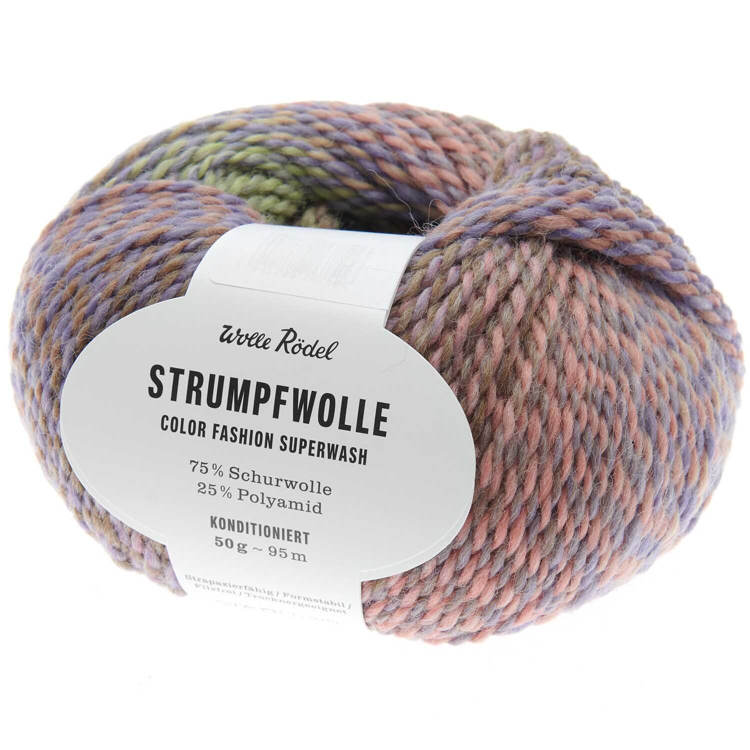 Strumpfwolle Color Fashion in Lila/Petrol und Anthrazit-Grau von Wolle Rödel, 50g Knäuel.