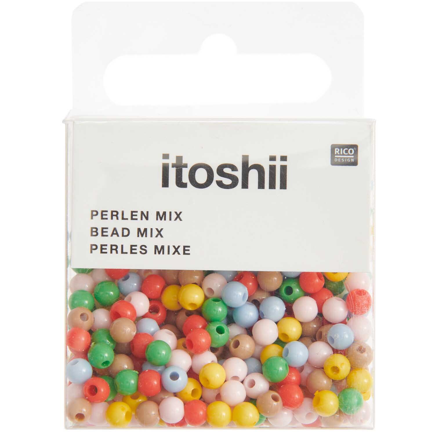 Itoshii Kunststoffperlen Mix 4mm, 300 Stück, in bunten Farben von Rico Design, ideal für kreative Bastelprojekte.