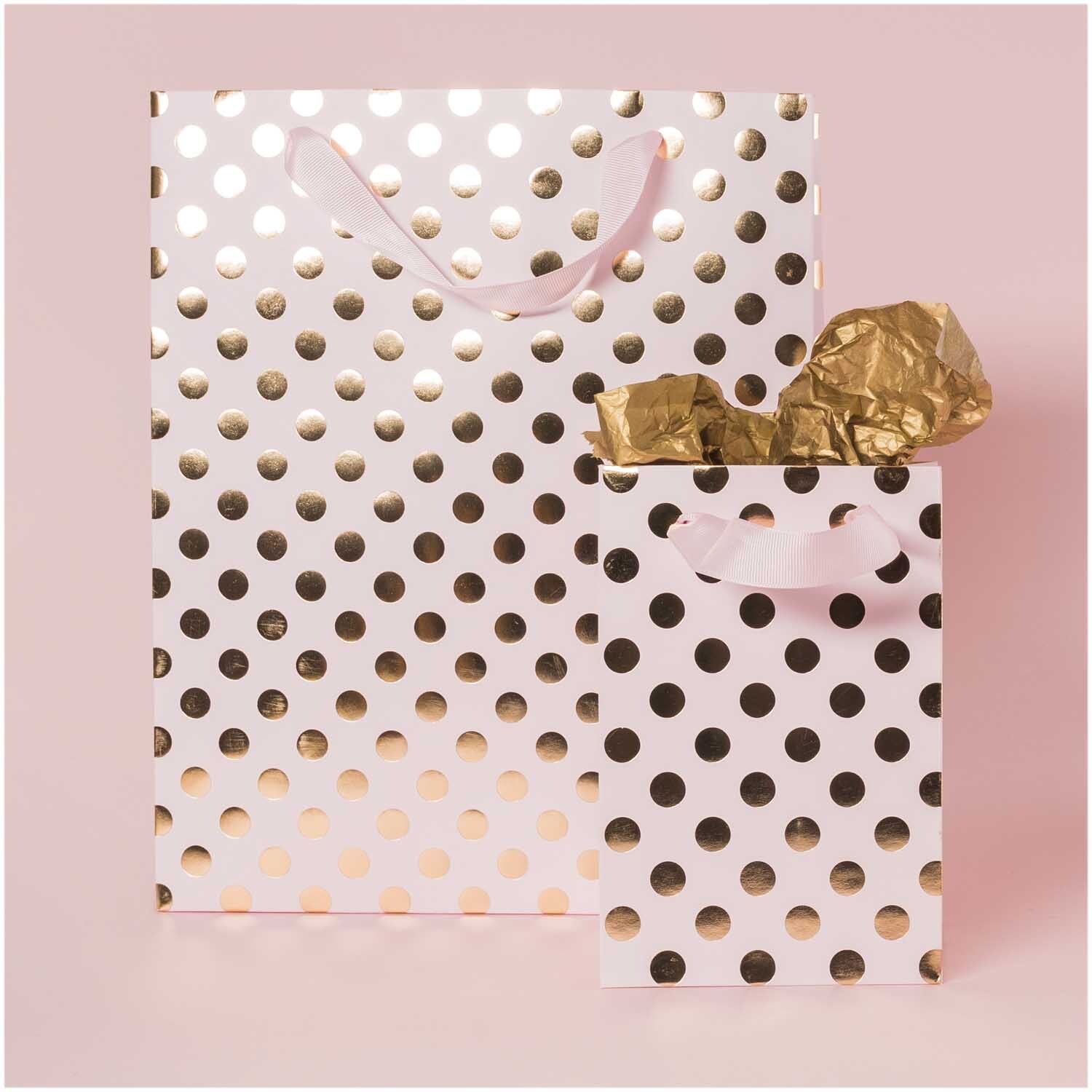 Geschenktüte rosa Punkte gold 12x18x10cm von Rico Design
