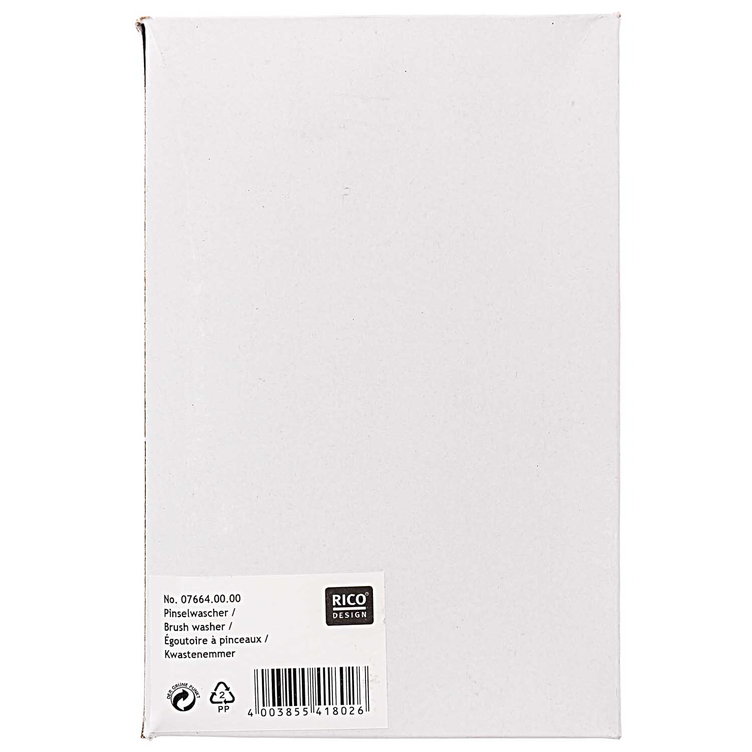 Pinselwascher von Rico Design in weißer Verpackung mit Barcode und Produktinformationen.