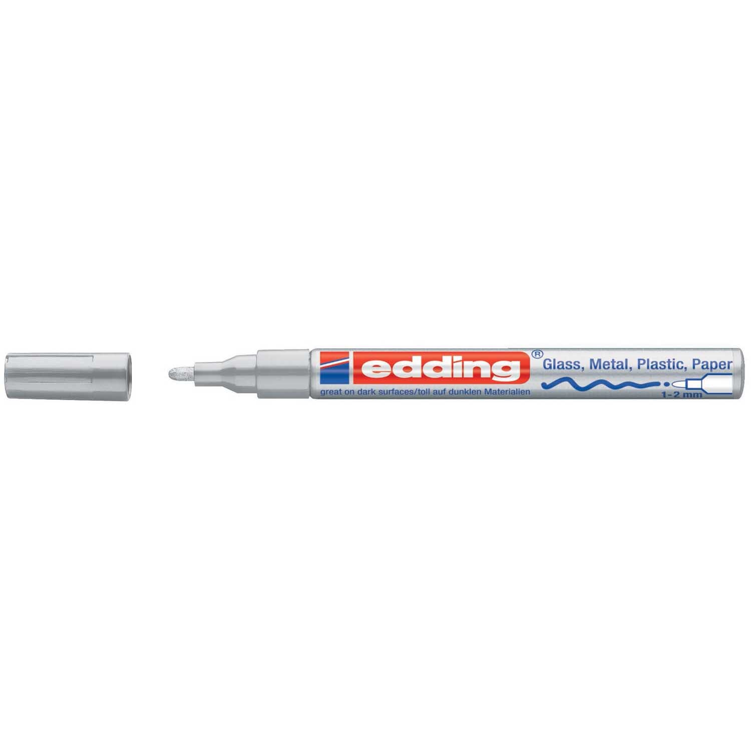 751 Glanzlack-Marker 1-2mm von edding in Silber, ideal für Glas, Metall, Plastik und Papier.