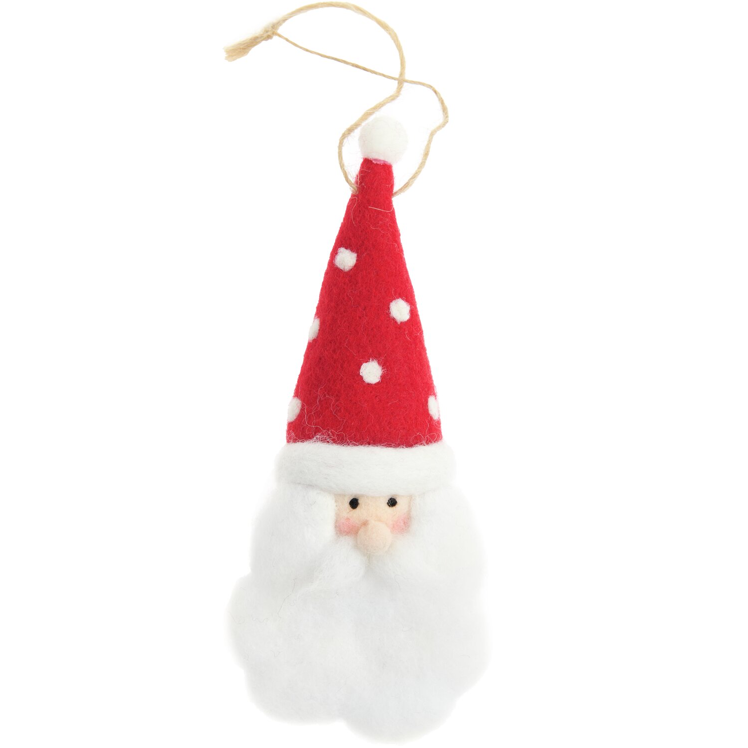 Aufhänger Filz-Weihnachtsmann mit Juteband, rote Mütze mit weißen Punkten, von Rico Design.